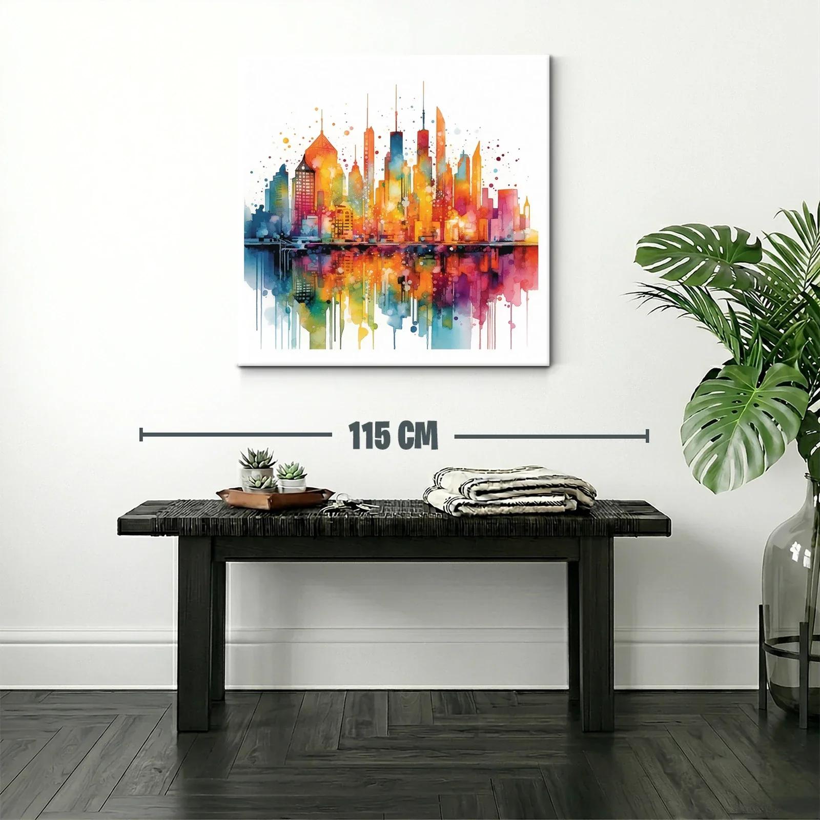 Cityscape vibrante en tonos cálidos y fríos reflejados — miniatura 2