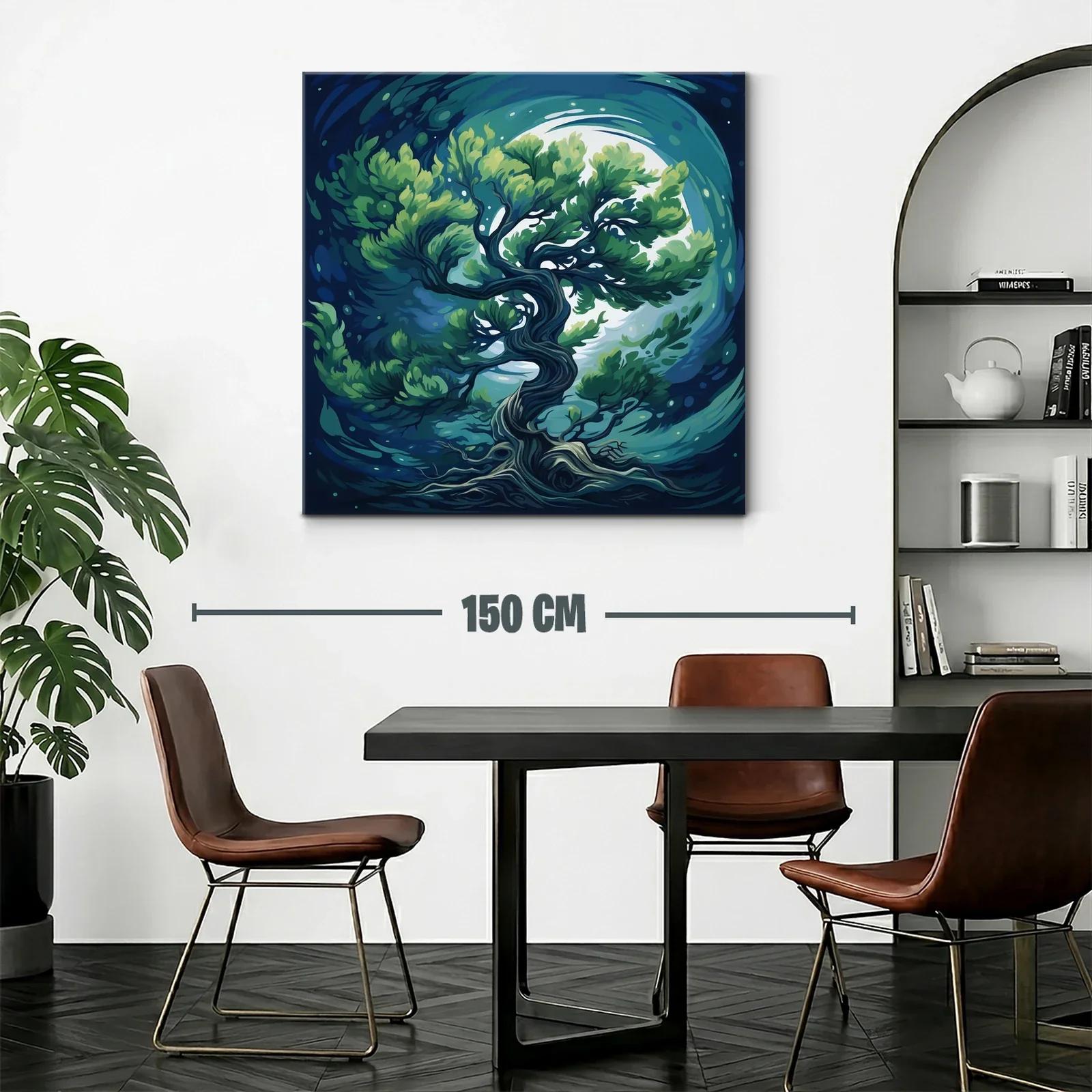 Cuadro Árbol Místico Bajo Luna Llena en Tonos Azules — miniatura 2