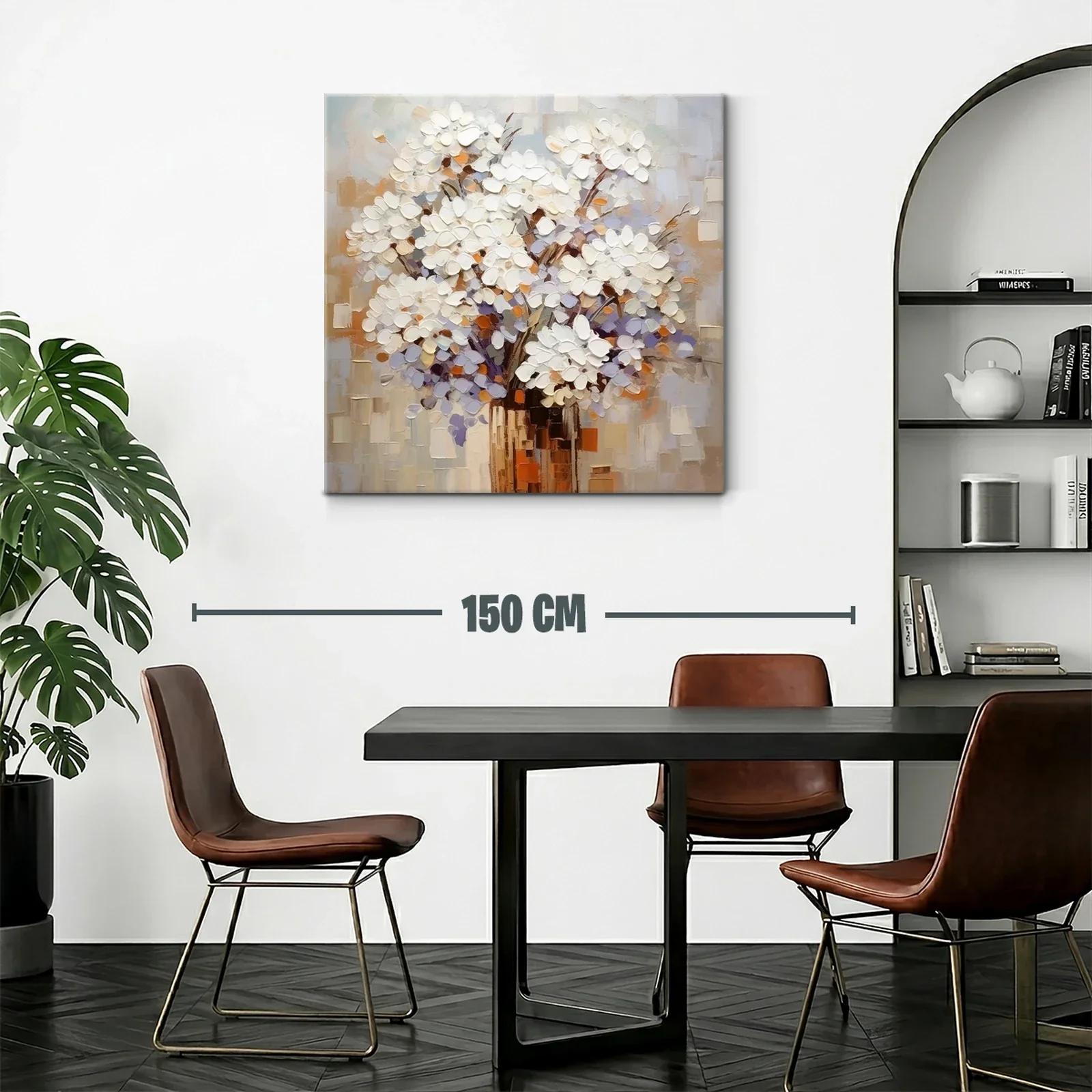 Cuadro moderno con ramo de flores blancas y tonos cálidos — miniatura 2
