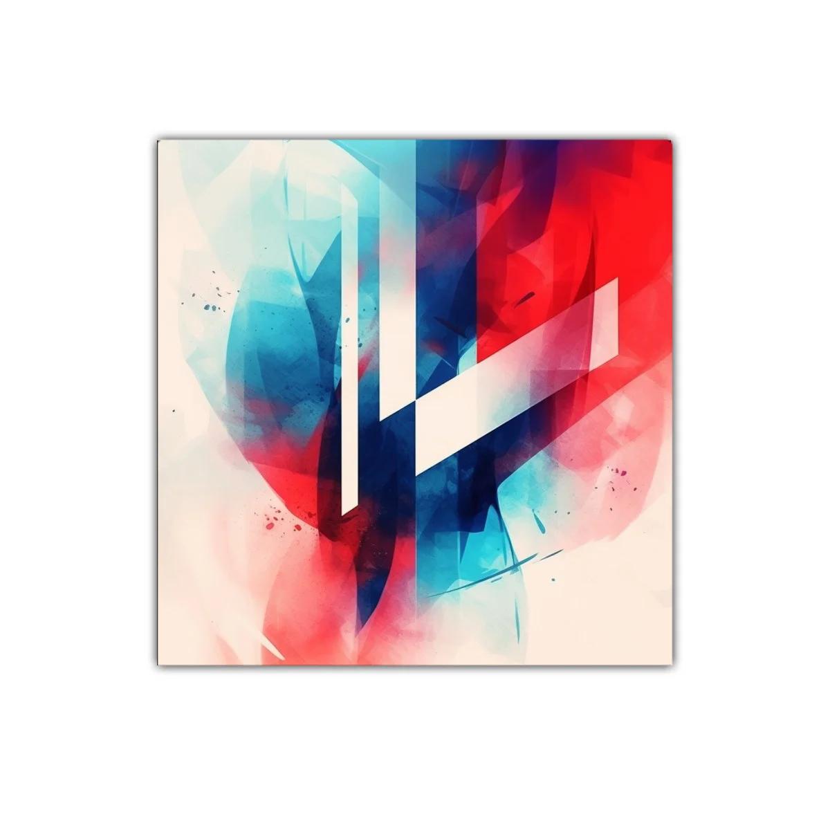 Cuadro abstracto con formas geométricas en azul y rojo — imagen principal