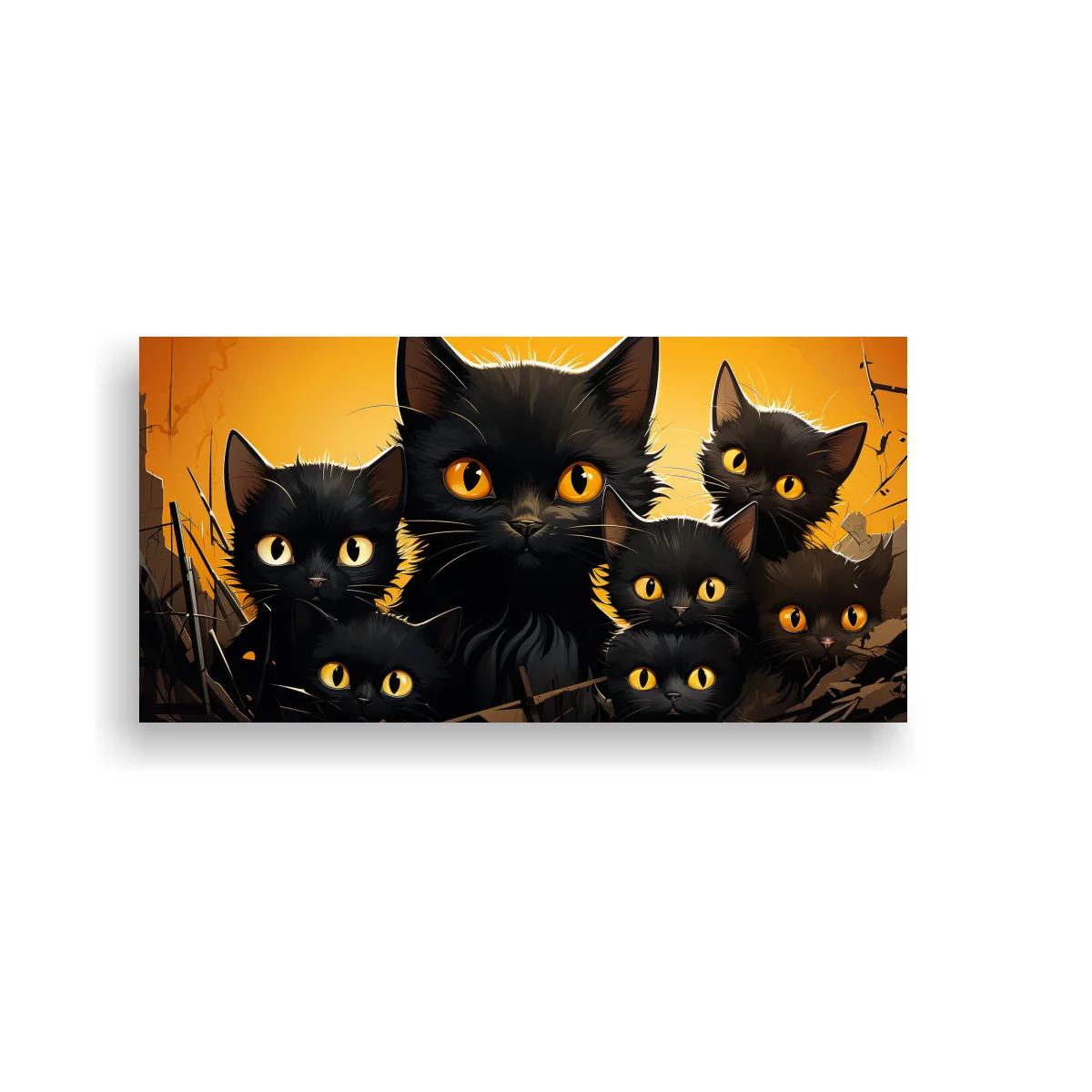 Cuadro de gatos negros enmarcados por ramas