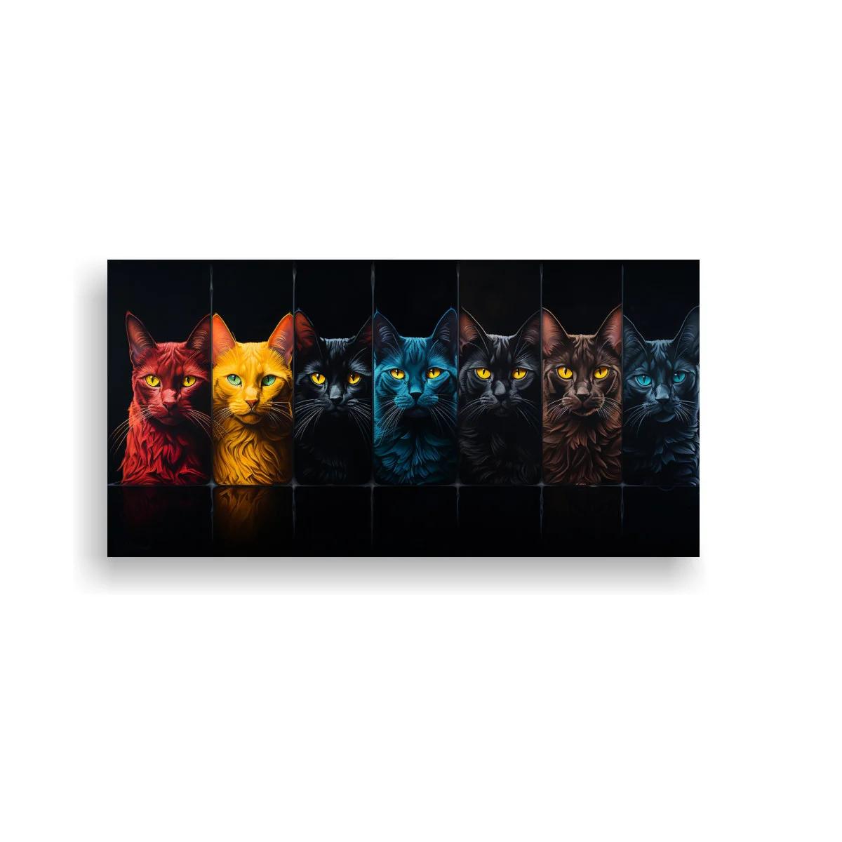 Cuadro fila de gatos con reflejo sutil