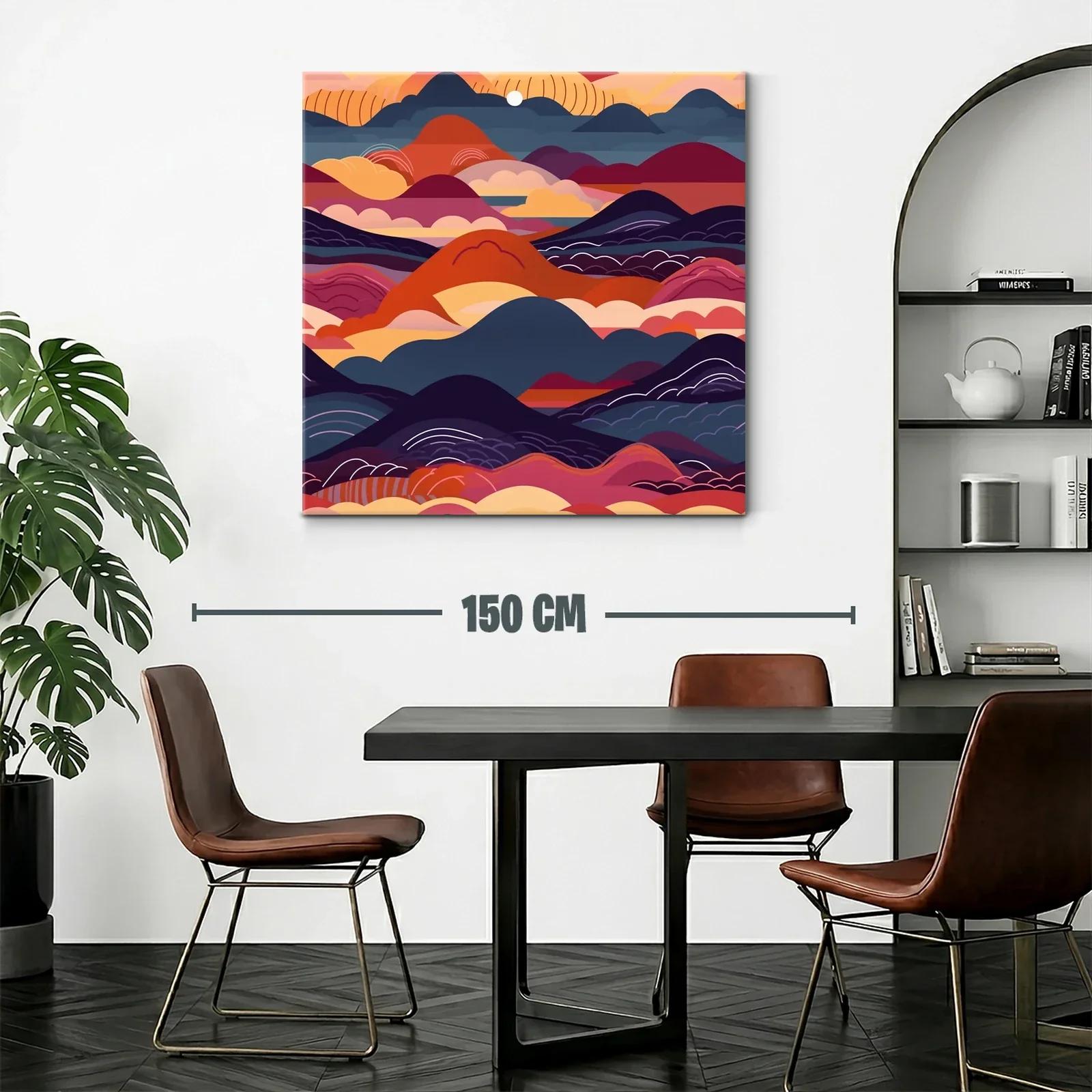 Cuadro abstracto con montañas y cielo en tonos cálidos — miniatura 2