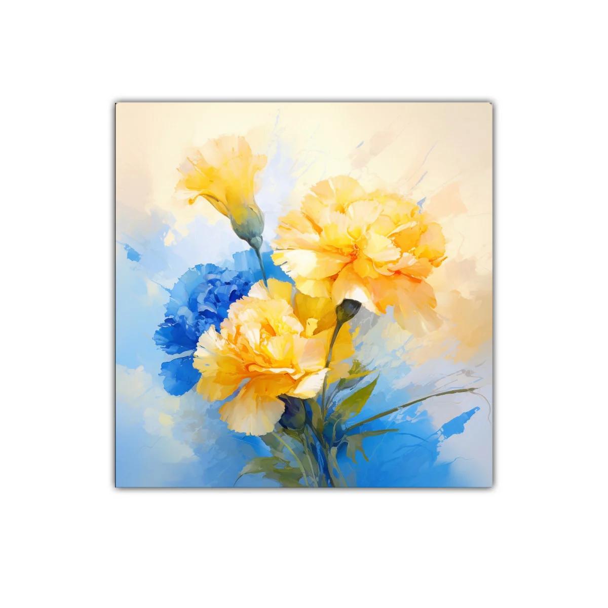 Cuadro decorativo con ramo de flores amarillas y azules
