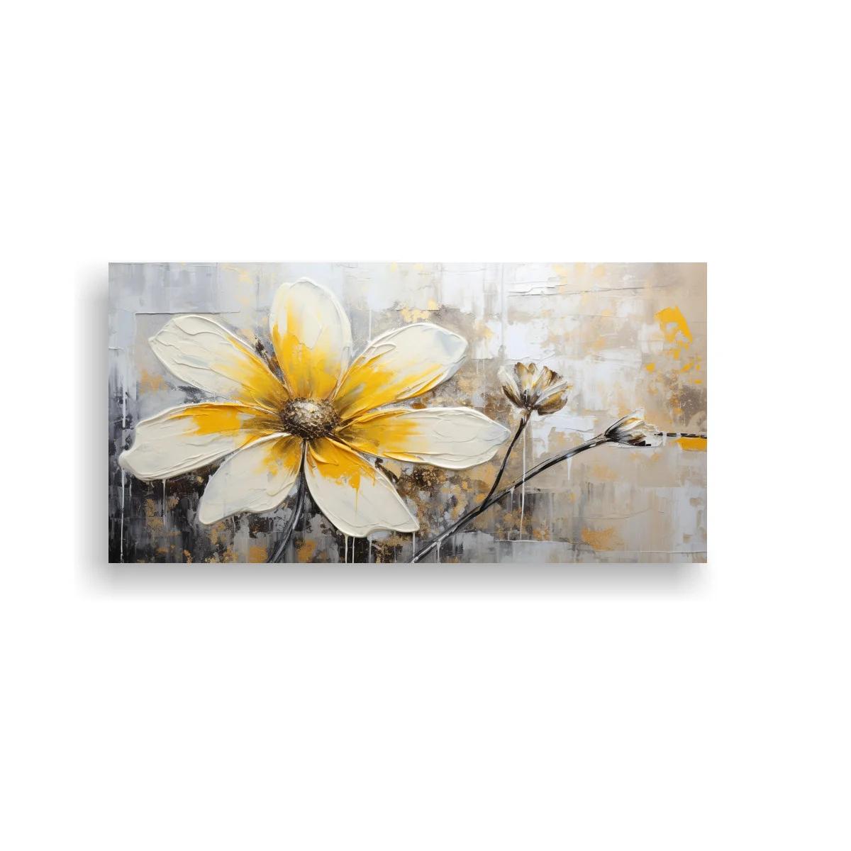 Cuadro flor blanca con centro amarillo y capullos secos