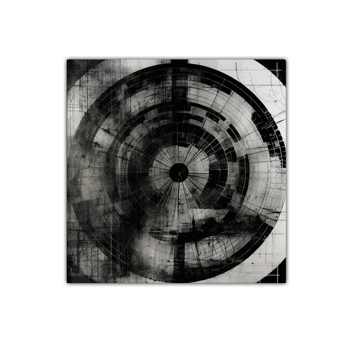 Diseño abstracto en círculos con tonos negros y grises