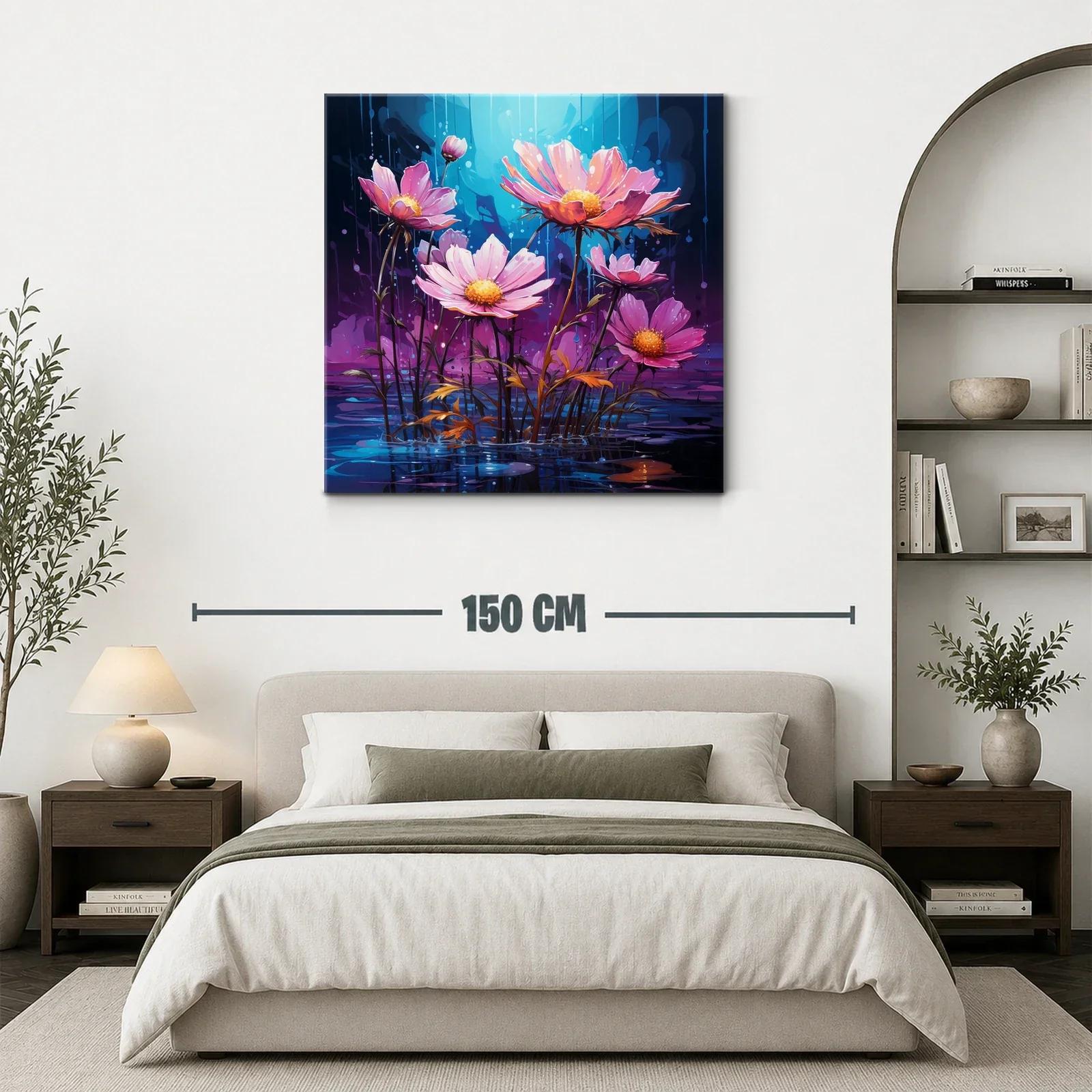 Flores rosadas sobre un fondo azul y púrpura vibrante — miniatura 3