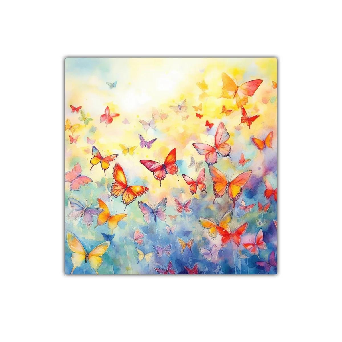 Cuadro decorativo con vuelo de mariposas en tonos vibrantes — imagen principal