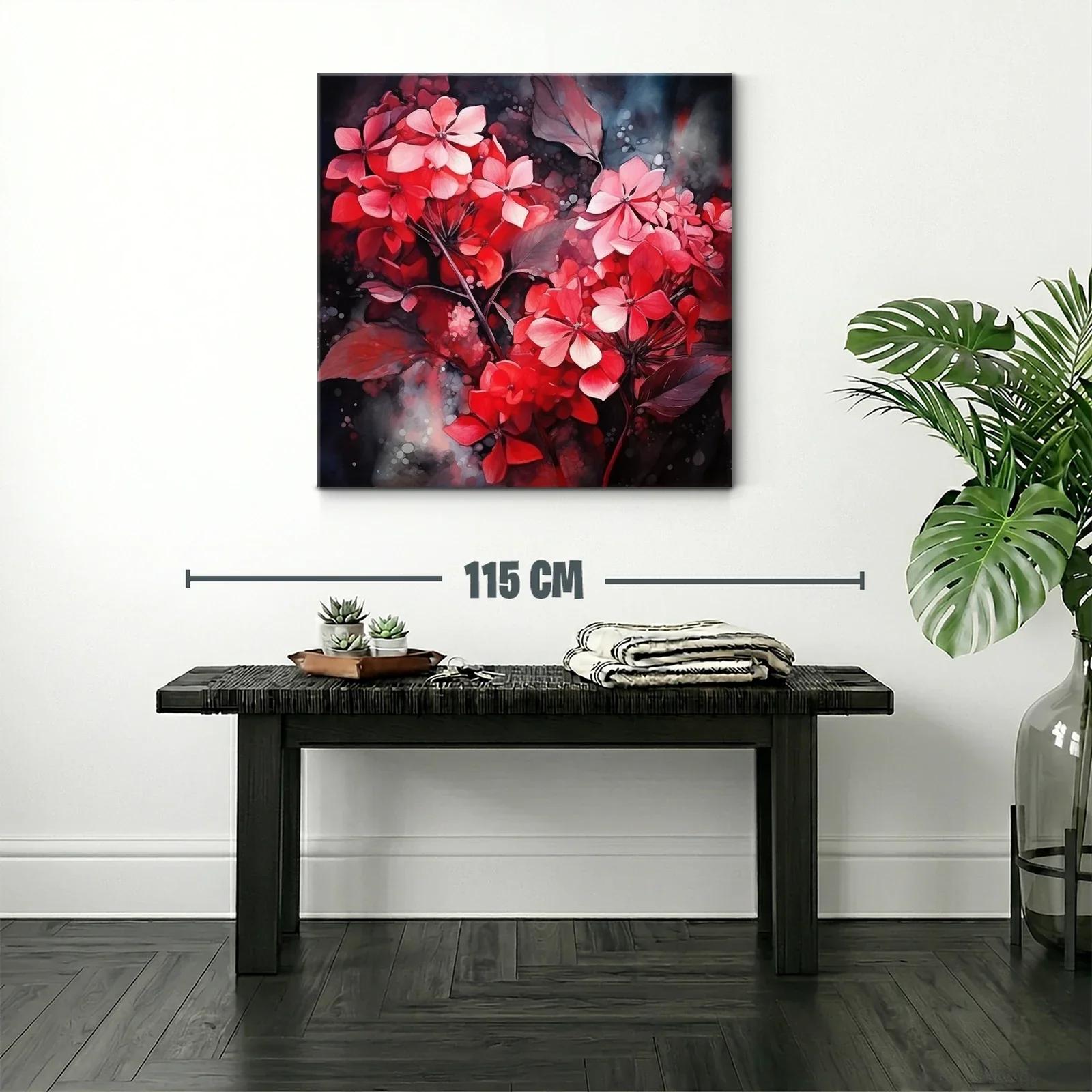Floral vibrante en tonos rojos y rosas con fondo oscuro — miniatura 2