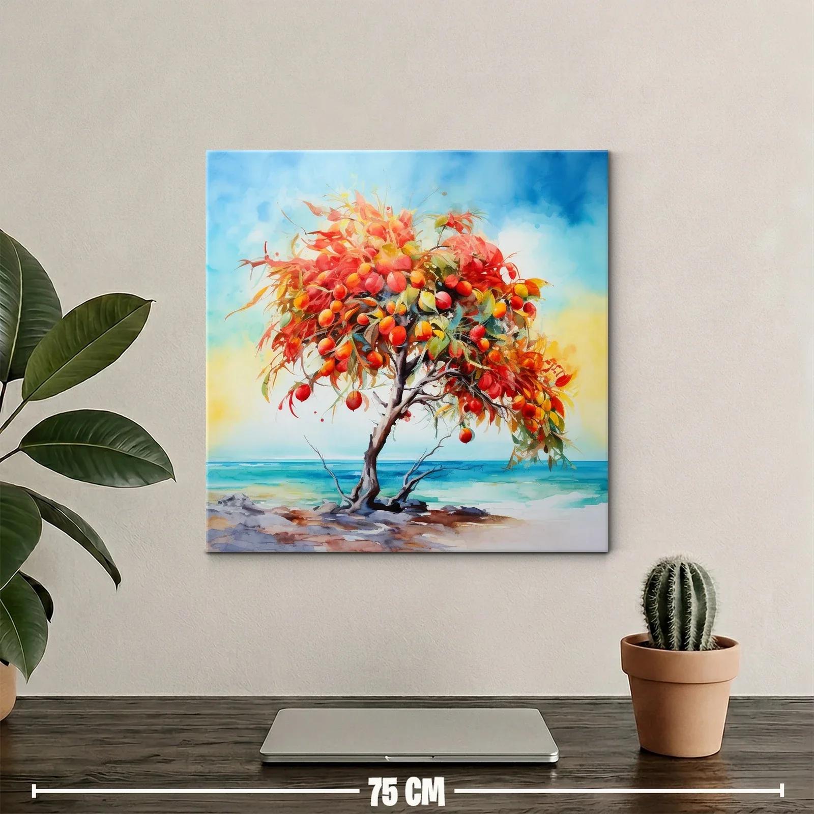 Árbol frutal vibrante junto al mar en tonos cálidos — miniatura 2
