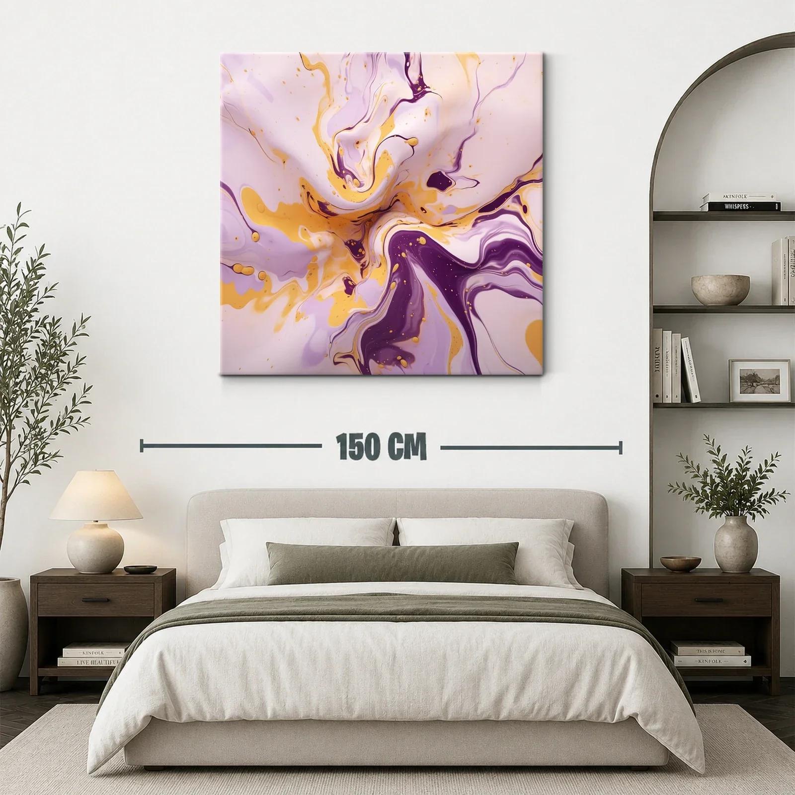Cuadro abstracto en tonos lila y dorado vibrante — miniatura 3