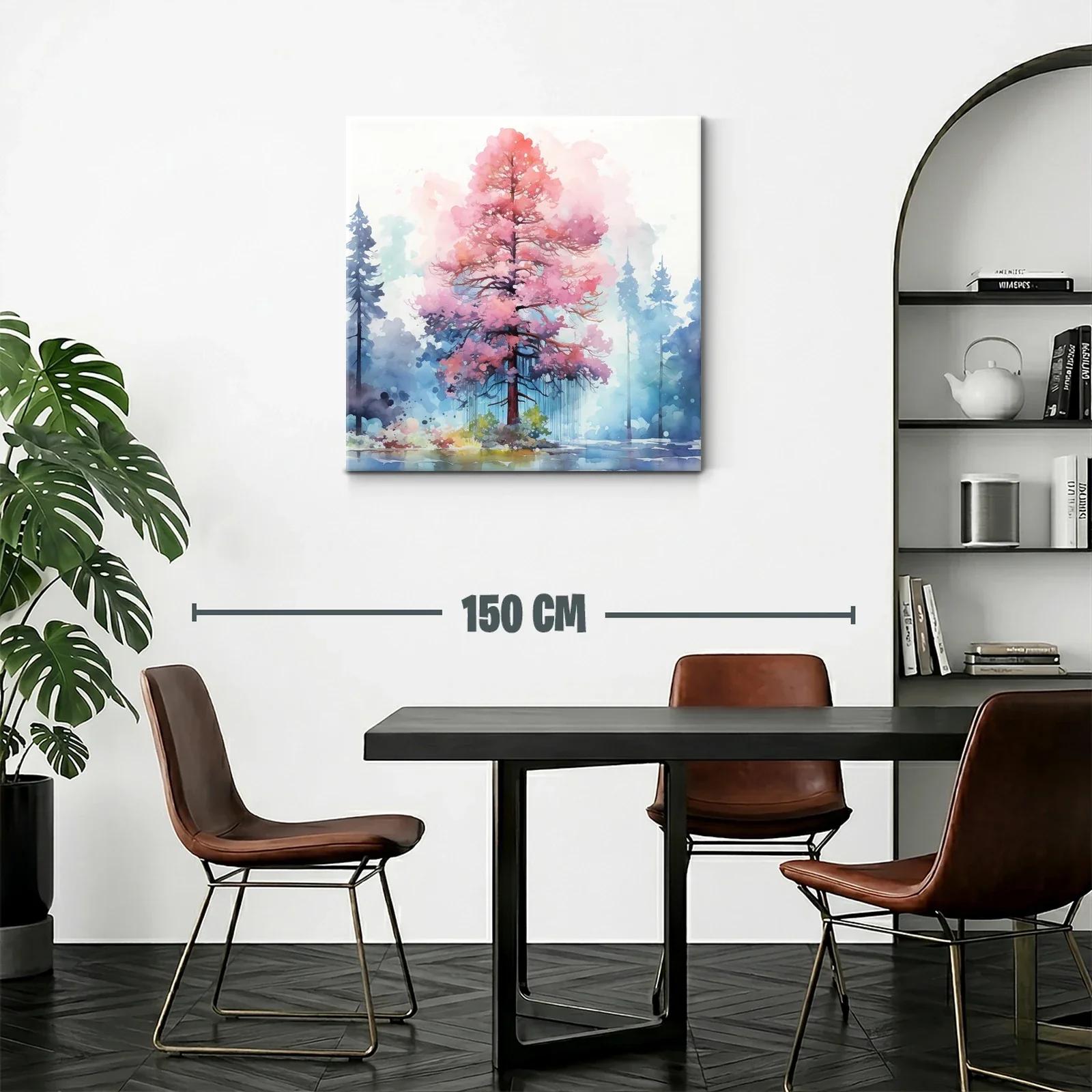 Árbol en tonos rosas vibrantes con fondo de bosque azul — miniatura 2
