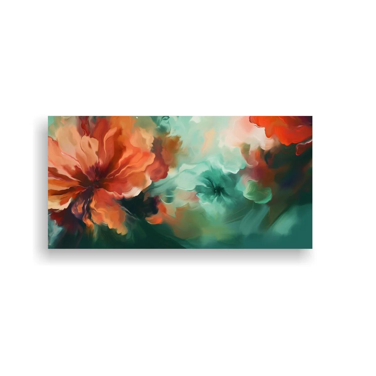 Cuadro flor coral con tonos burdeos y turquesa
