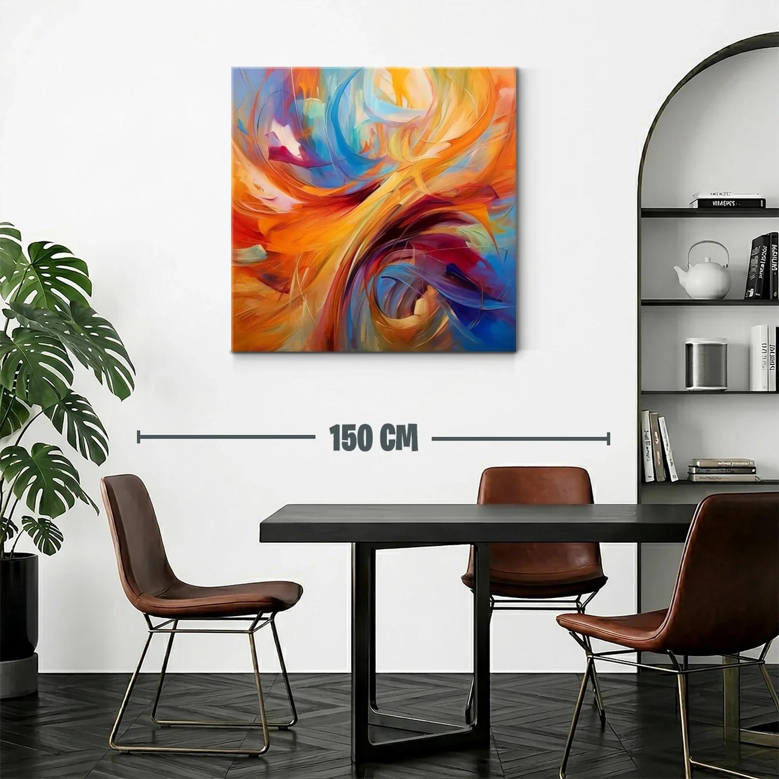 Cuadro abstracto vibrante con tonos cálidos y fríos — miniatura 2