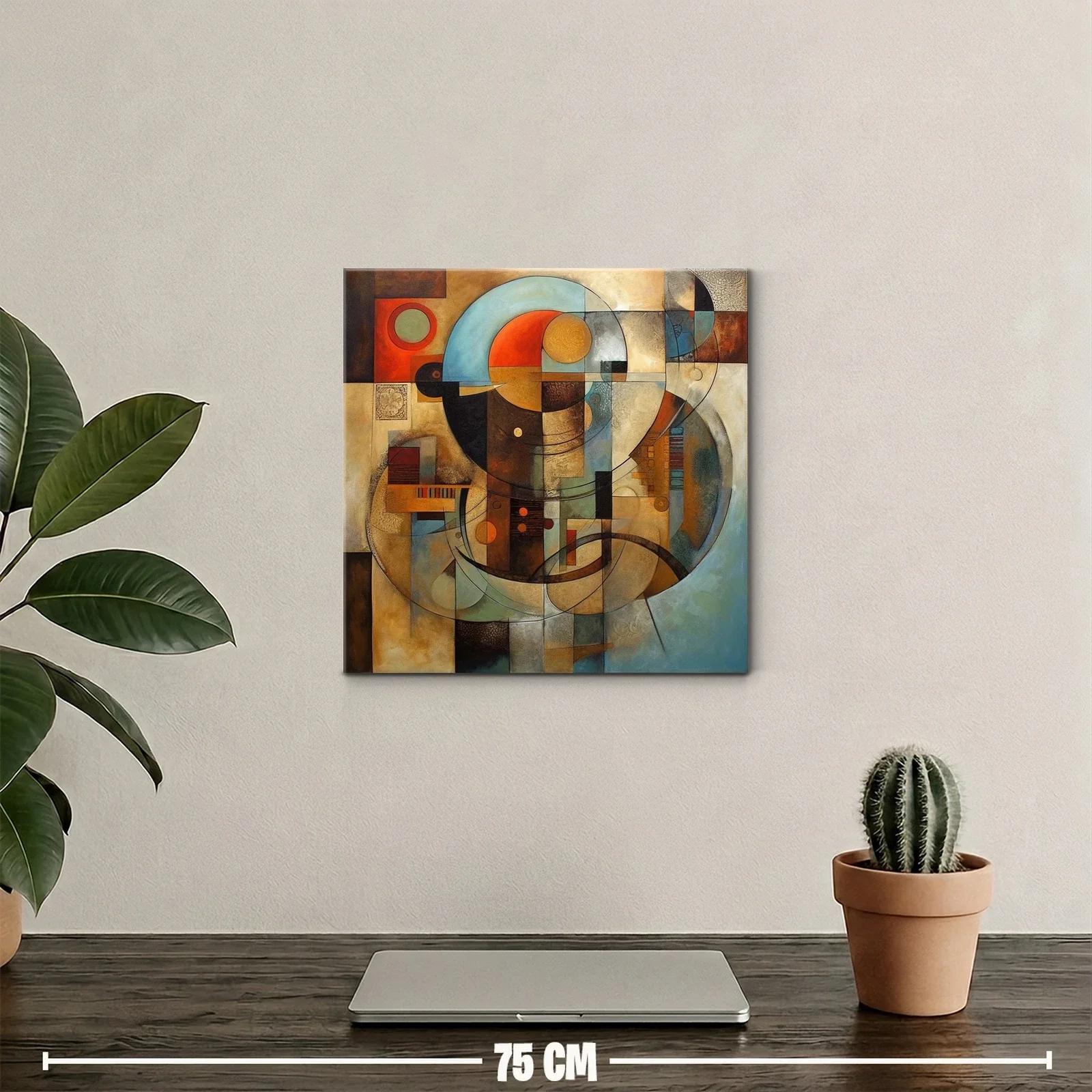 Cuadro abstracto con formas y líneas fluidas en tonos cálidos — miniatura 2