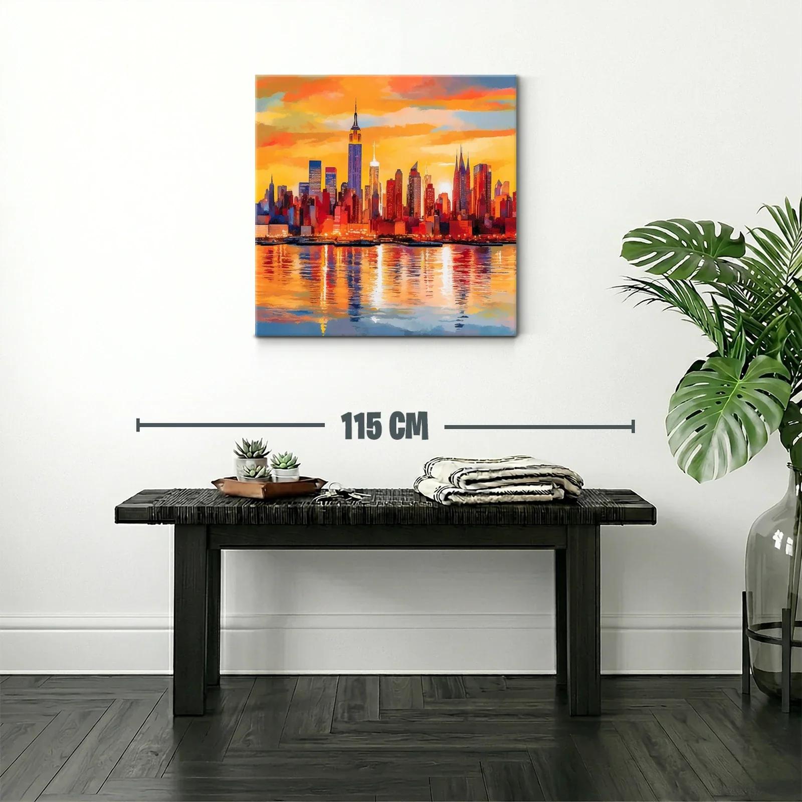 Atardecer vibrante sobre skyline urbano con reflejos dorados — miniatura 2