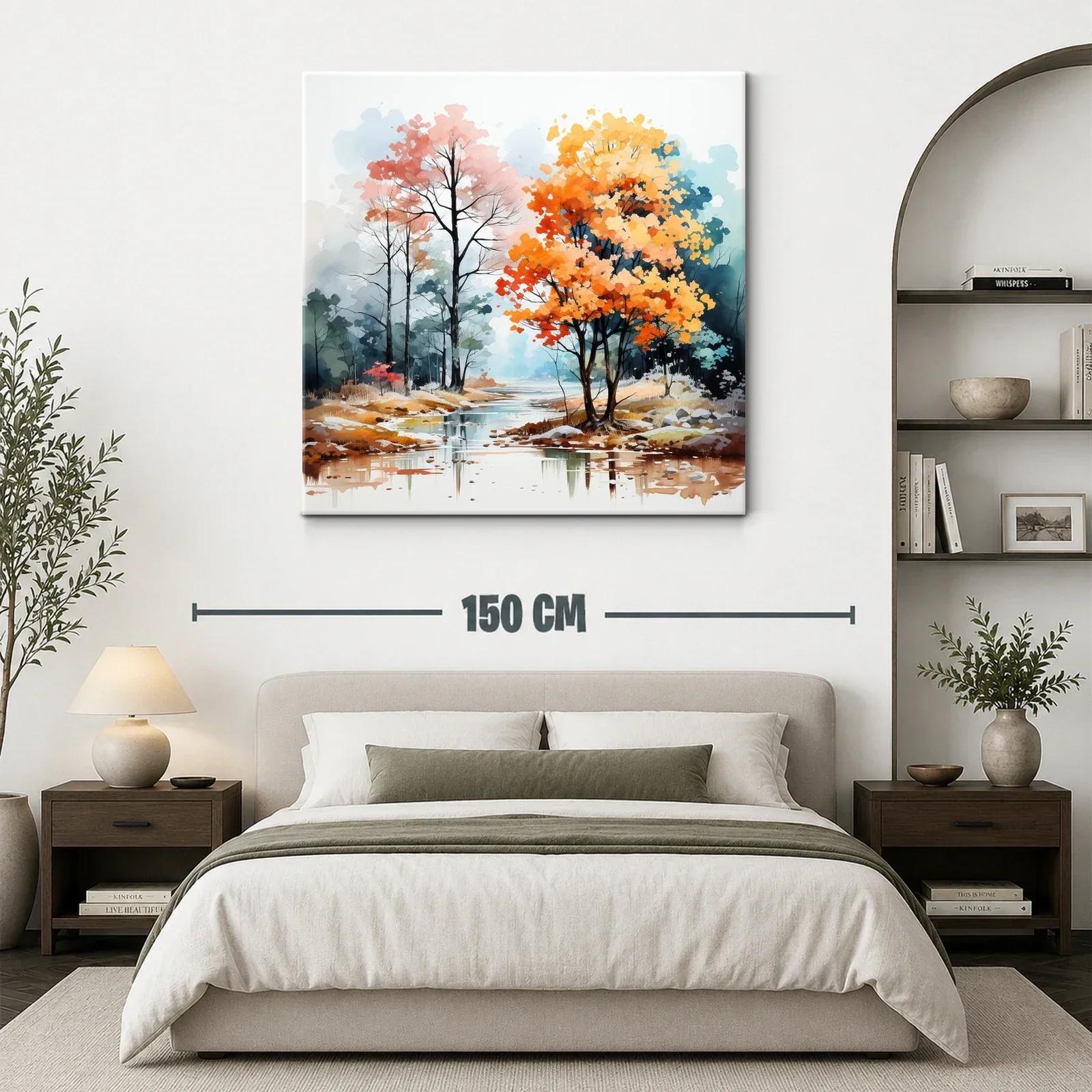 Paisaje otoñal con árboles vivos junto al río sereno — miniatura 3