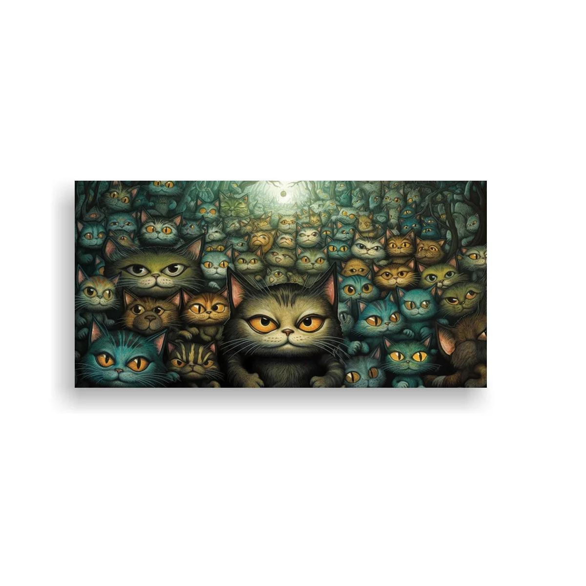 Cuadro grupo de gatos con mirada intensa y luz superior