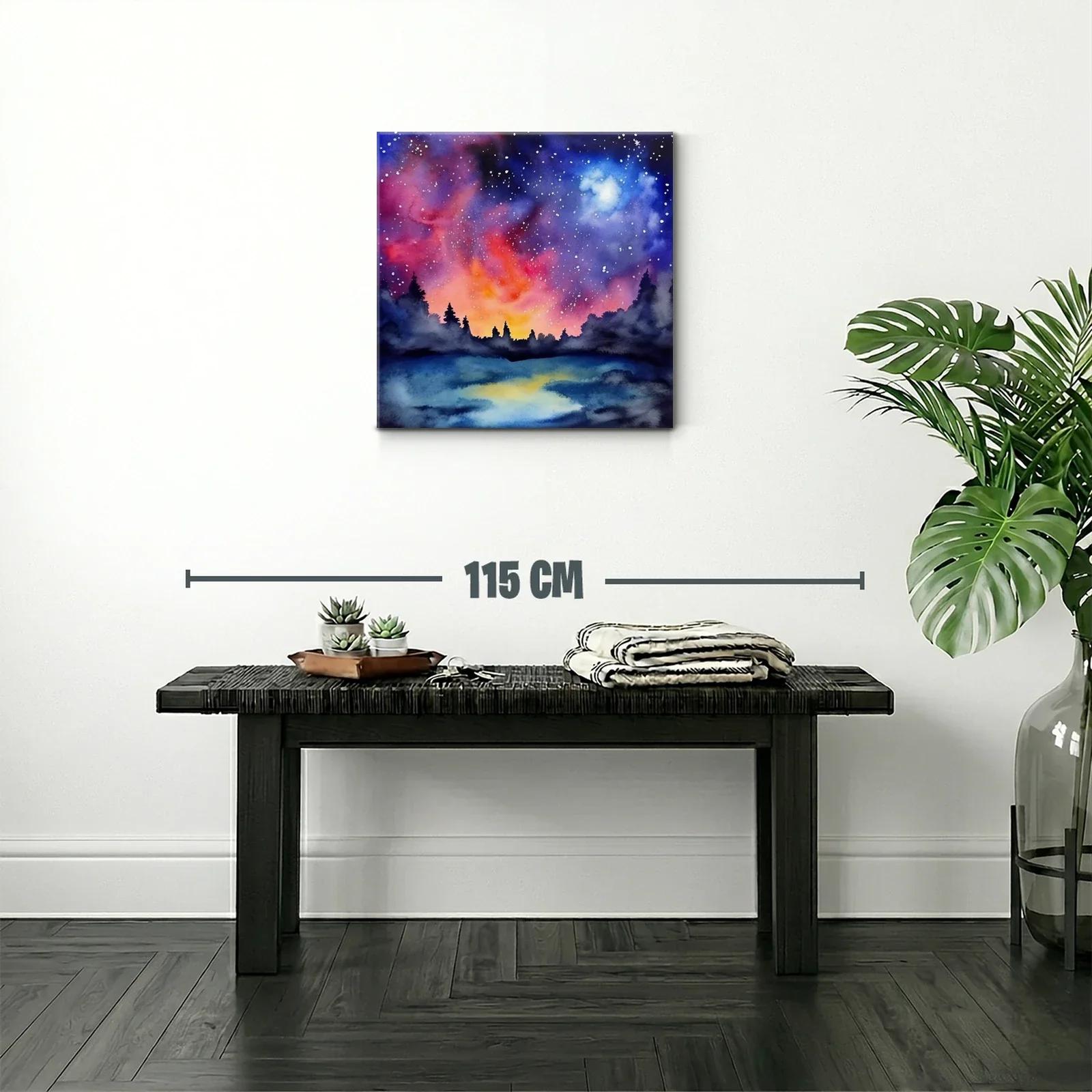 Cielo estrellado con bosque al atardecer vibrante — miniatura 2