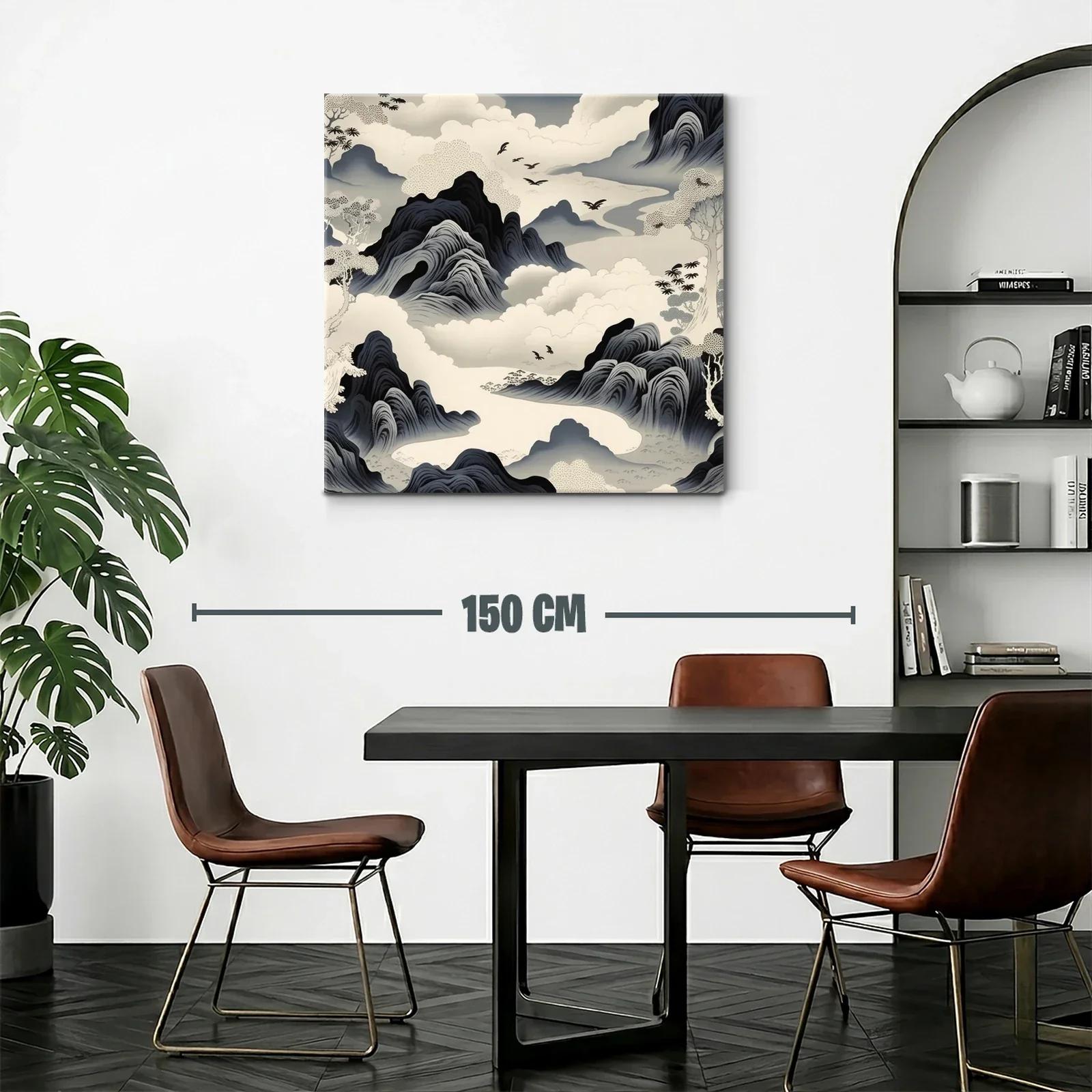 Paisaje onírico con montañas y aves en tonos neutros — miniatura 2