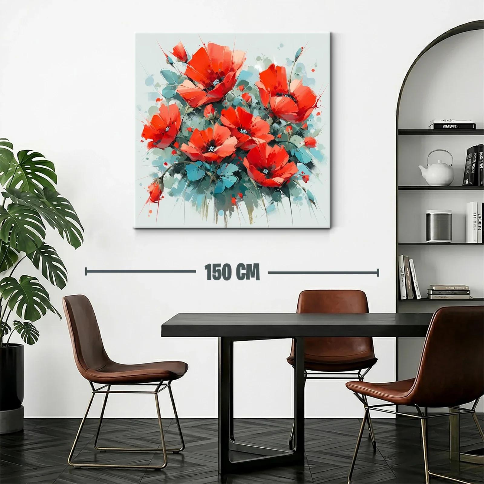 Vibrante obra floral con amapolas rojas luminosas — miniatura 2