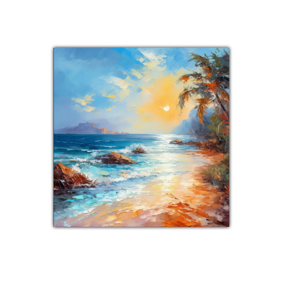 Atardecer brillante en costa tropical con palmeras — imagen principal