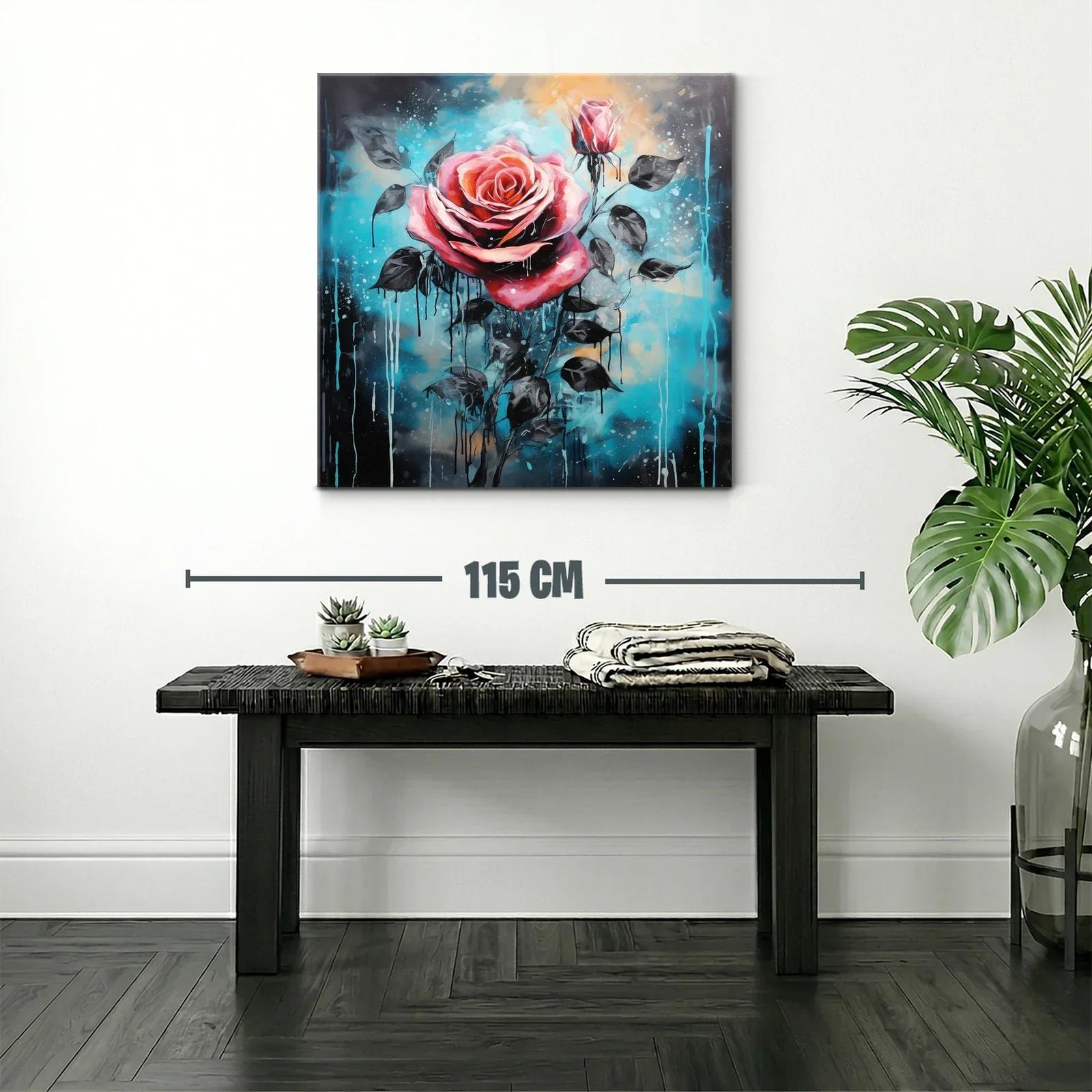 Rosa vibrante con fondo azul y detalles en negro — miniatura 2