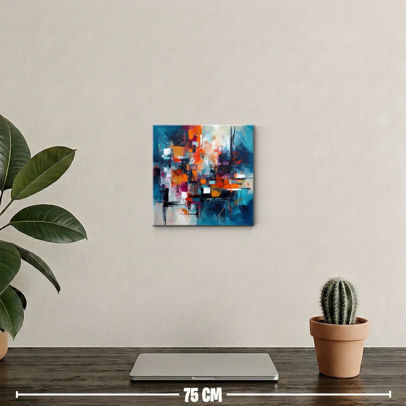 Cuadro Decorativo Abstracto en Vibrantes Tonos Cálidos y Fríos — miniatura 2