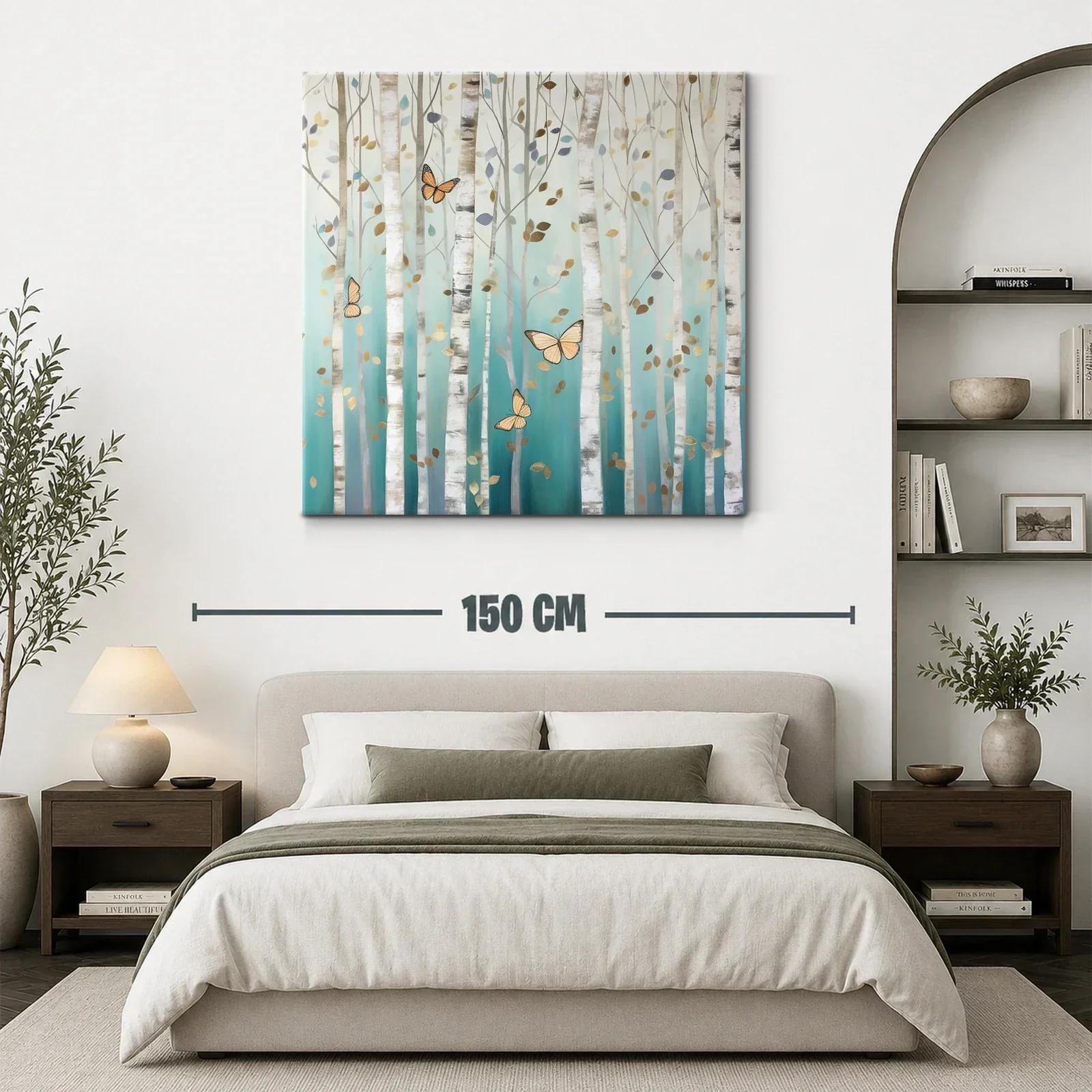 Bosque de abedules con mariposas doradas y azul turquesa — miniatura 3