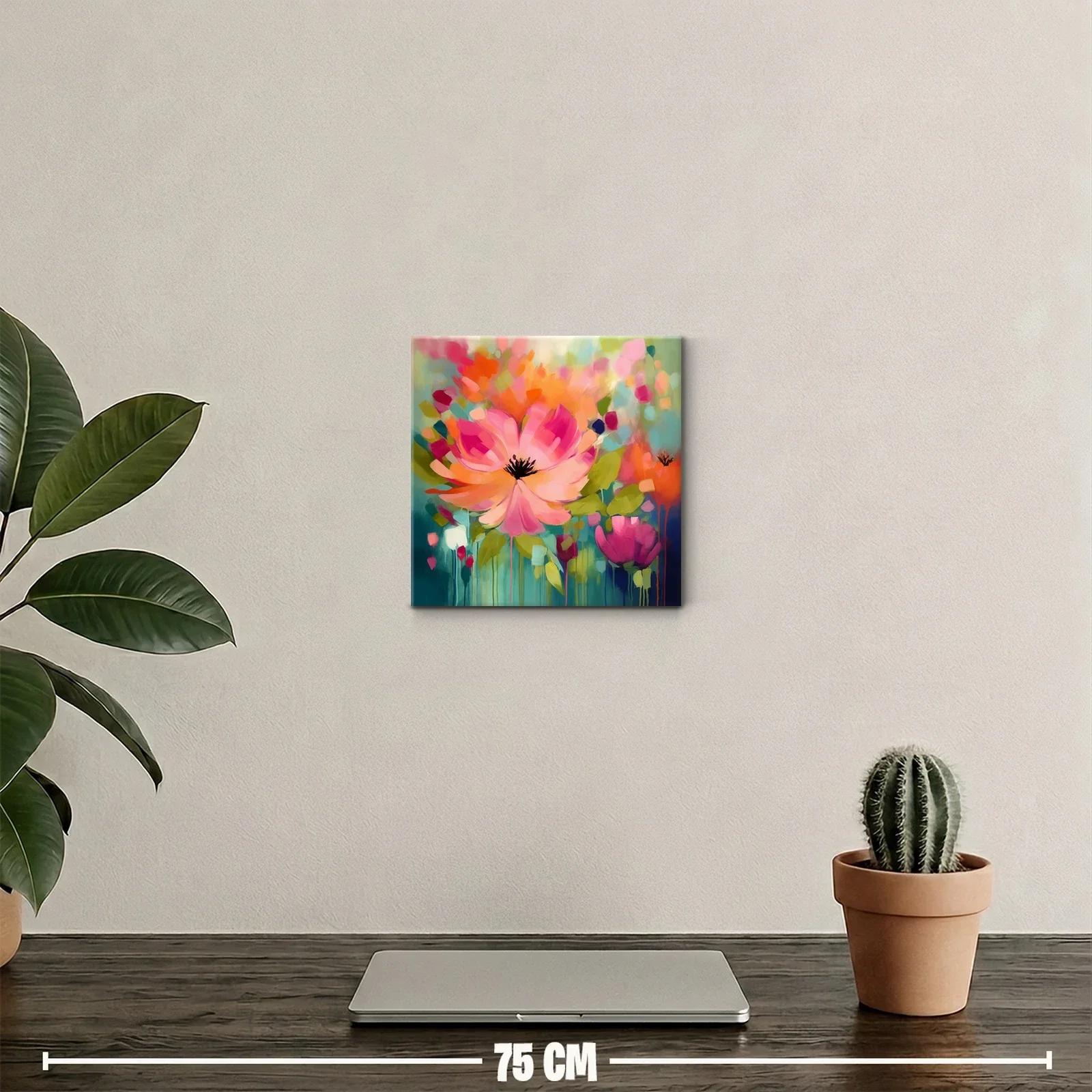 Cuadro decorativo con flores vibrantes en tonos cálidos y fríos — miniatura 2