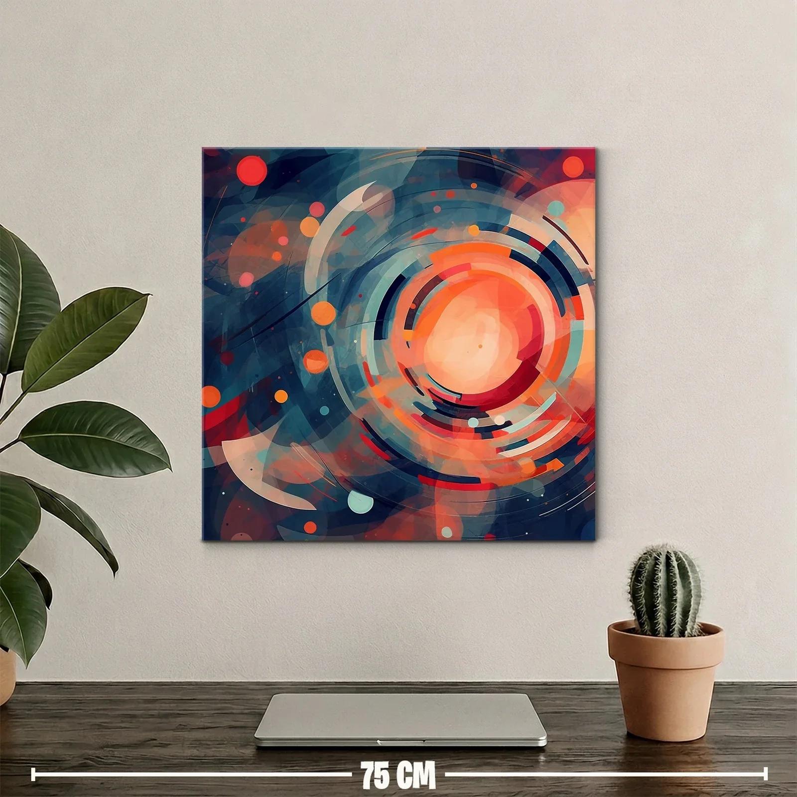 Cuadro abstracto con formas circulares y tonos cálidos y fríos — miniatura 2
