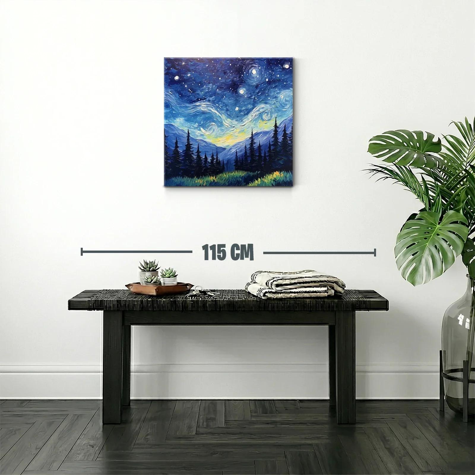 Paisaje nocturno con cielo estrellado sobre montañas y bosque — miniatura 2