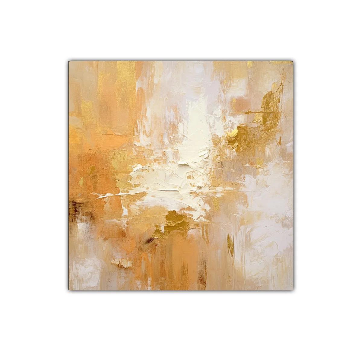 Cuadro abstracto en tonos cálidos con texturas doradas