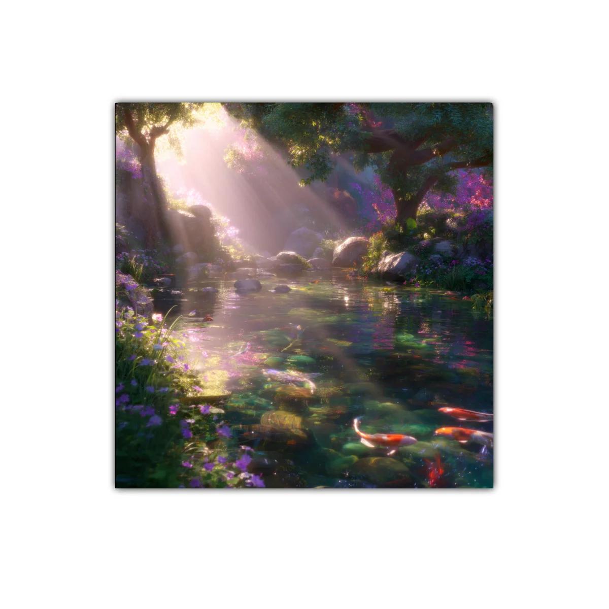 Río encantado con carpas y luz dorada al amanecer — imagen principal