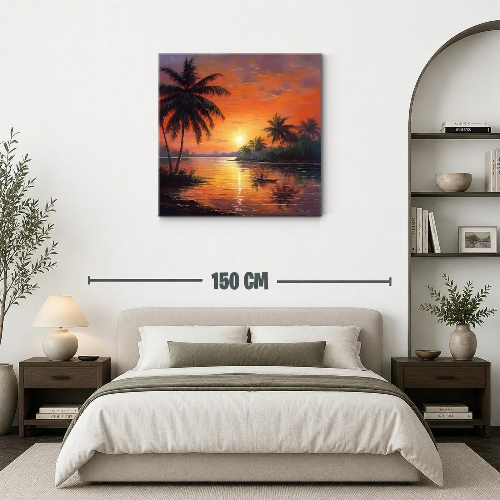 Atardecer tropical con palmeras y río tranquilo — miniatura 3