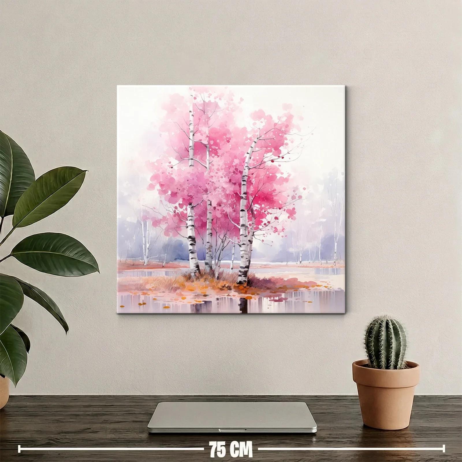 Árboles con hojas rosas en paisaje sereno — miniatura 2