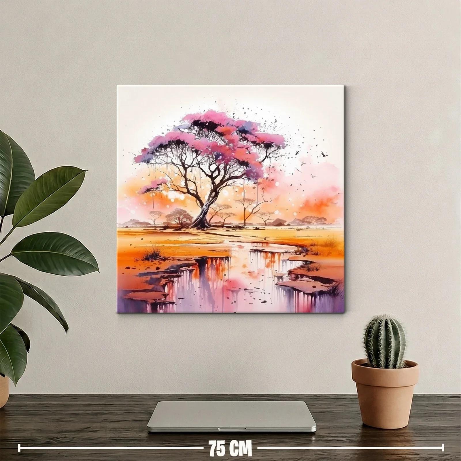 Árbol rosa sobre paisaje reflejado en agua — miniatura 2