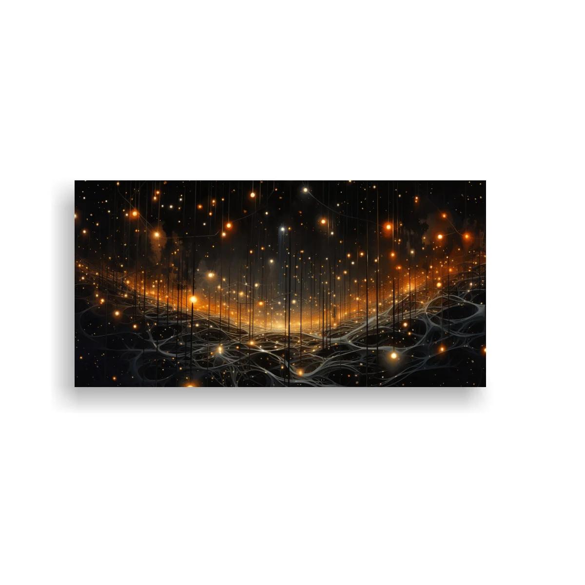 Cuadro red de luces doradas con banda luminosa panorámica