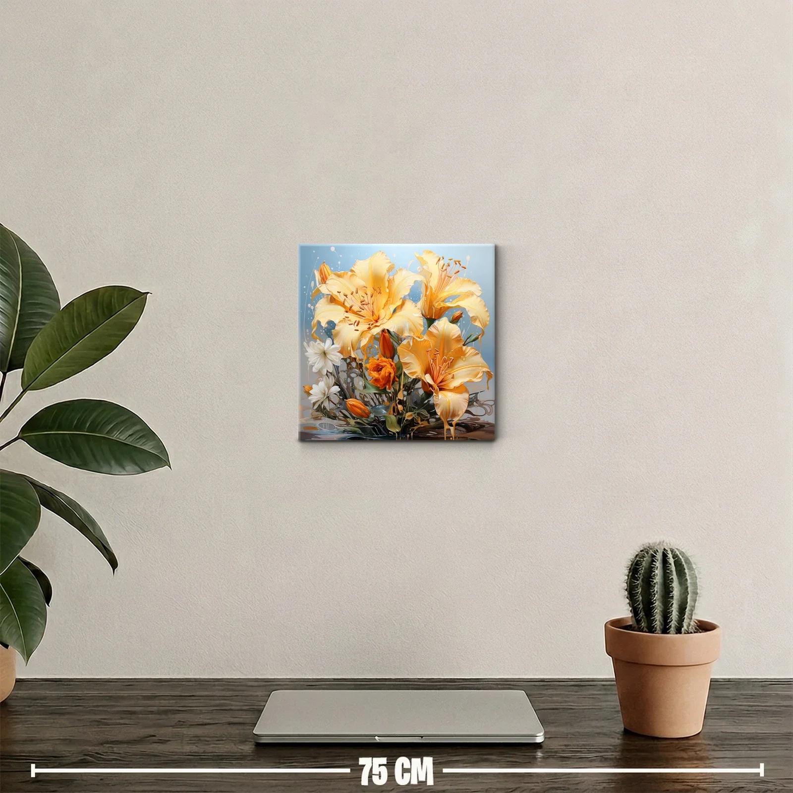 Cuadro decorativo con ramo de flores amarillas y anaranjadas vibrantes — miniatura 2