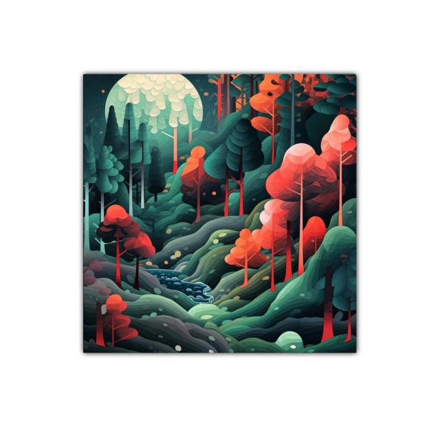 Bosque de ensueño con colores vibrantes y atmósfera mágica
