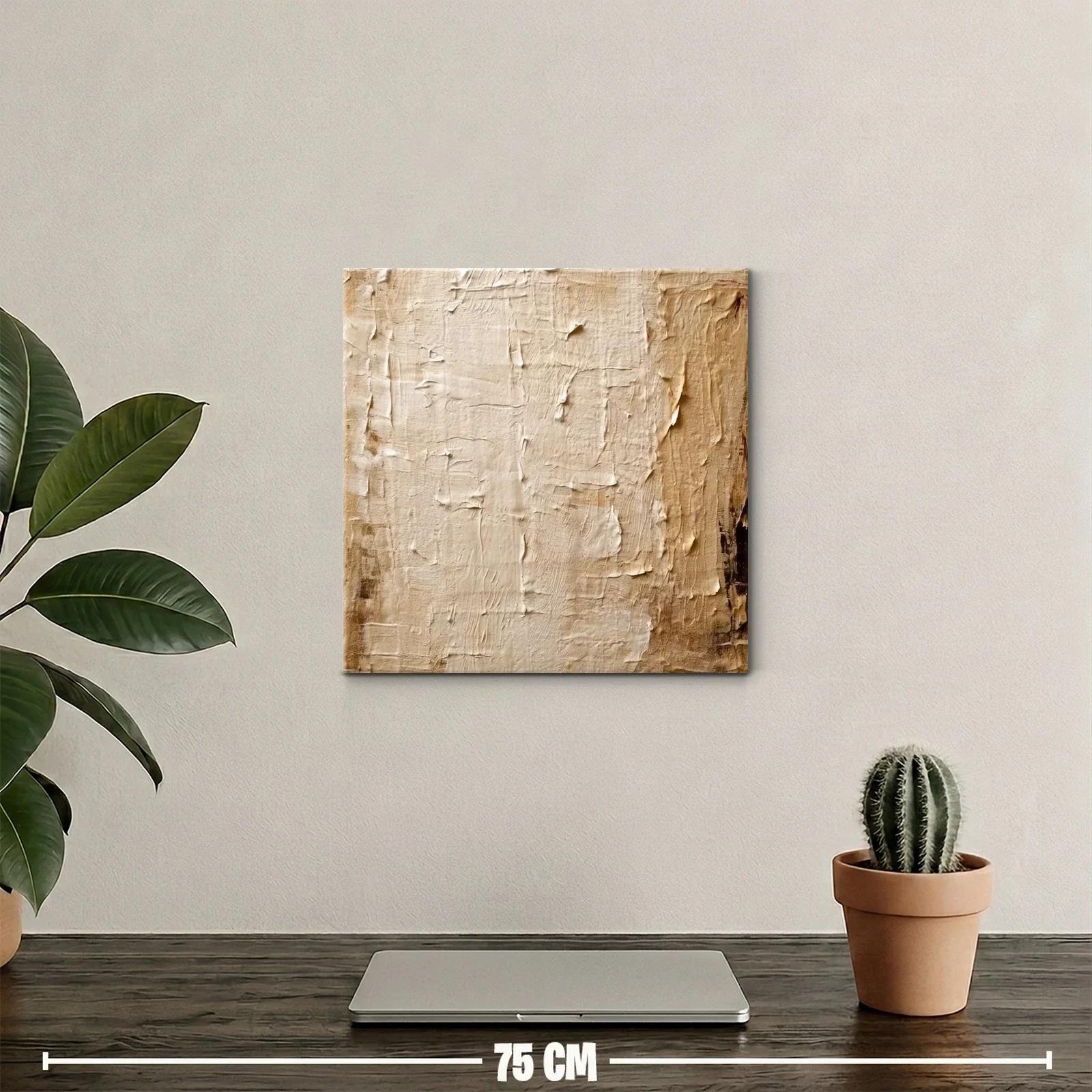 Cuadro abstracto en tonos neutros con relieve texturizado — miniatura 2