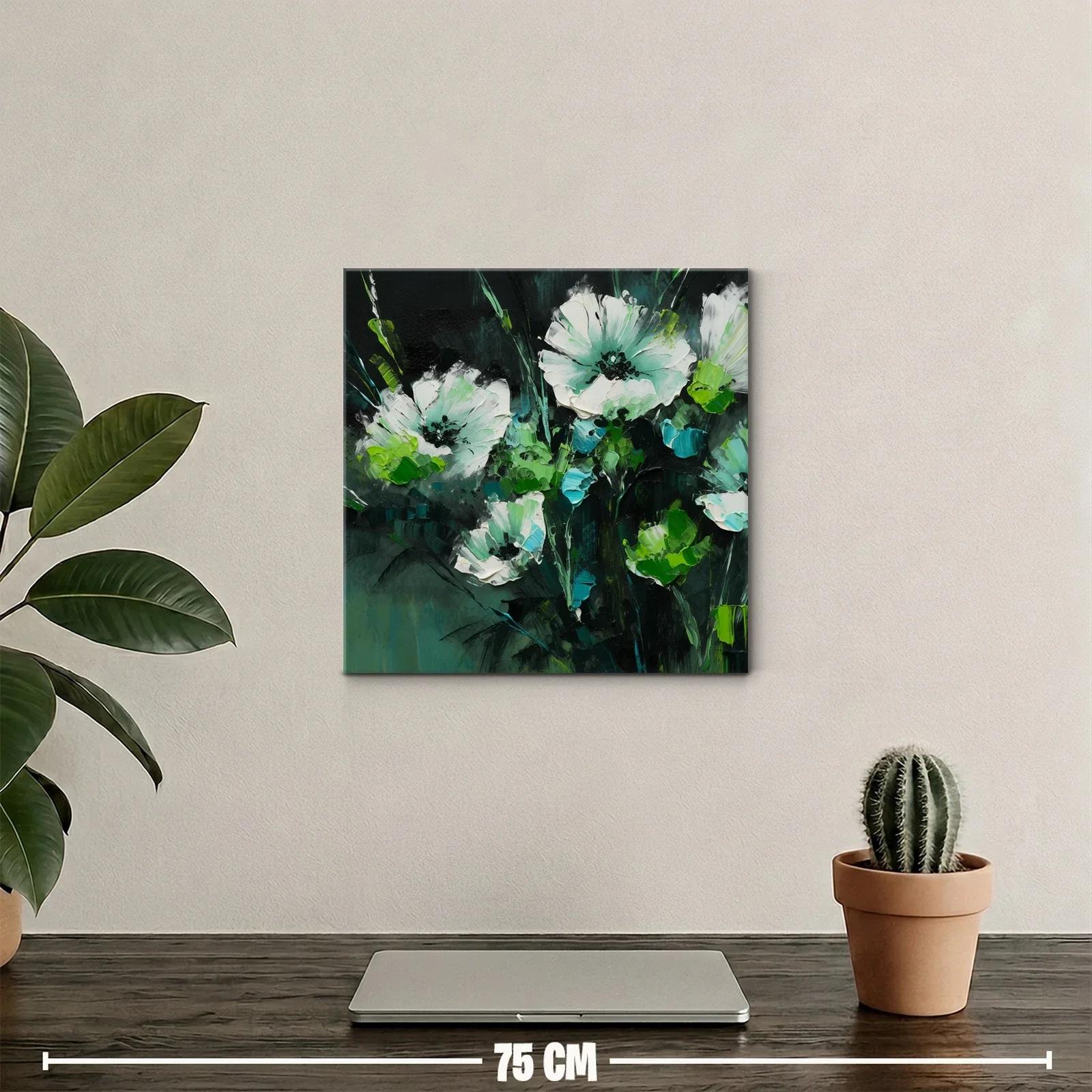 Cuadro floral con tonos verdes y blancos vibrantes — miniatura 2