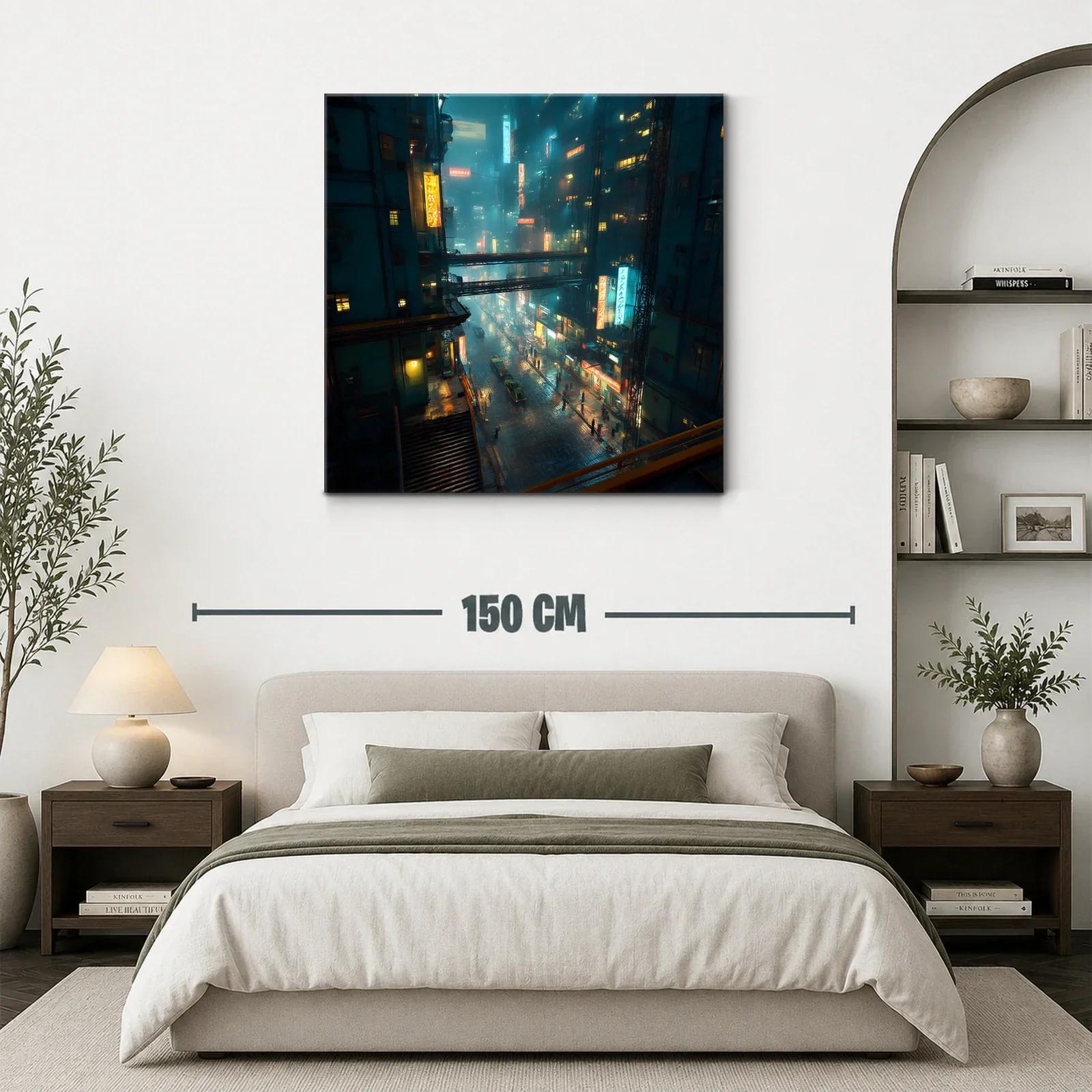 Paisaje urbano nocturno con luces de neón sobre calle mojada — miniatura 3