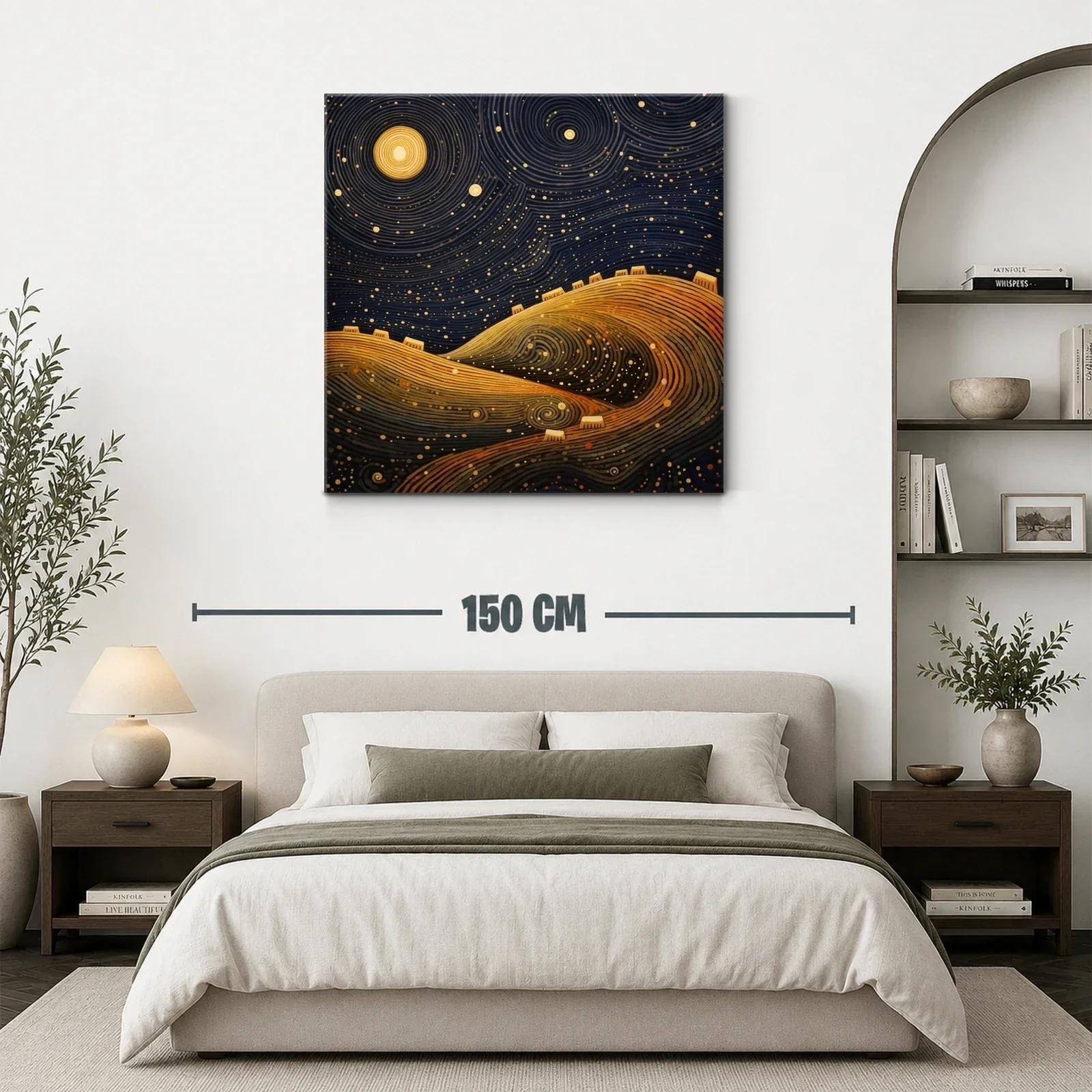 Paisaje nocturno con colinas doradas y cielo estrellado — miniatura 3