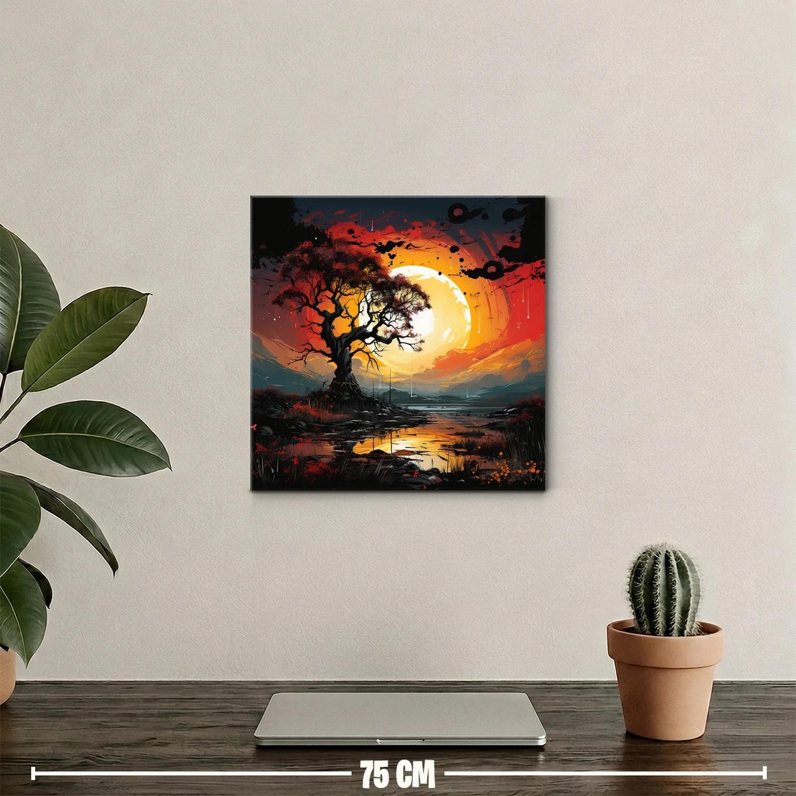 Atardecer místico con árbol sobre lago reflejante — miniatura 2