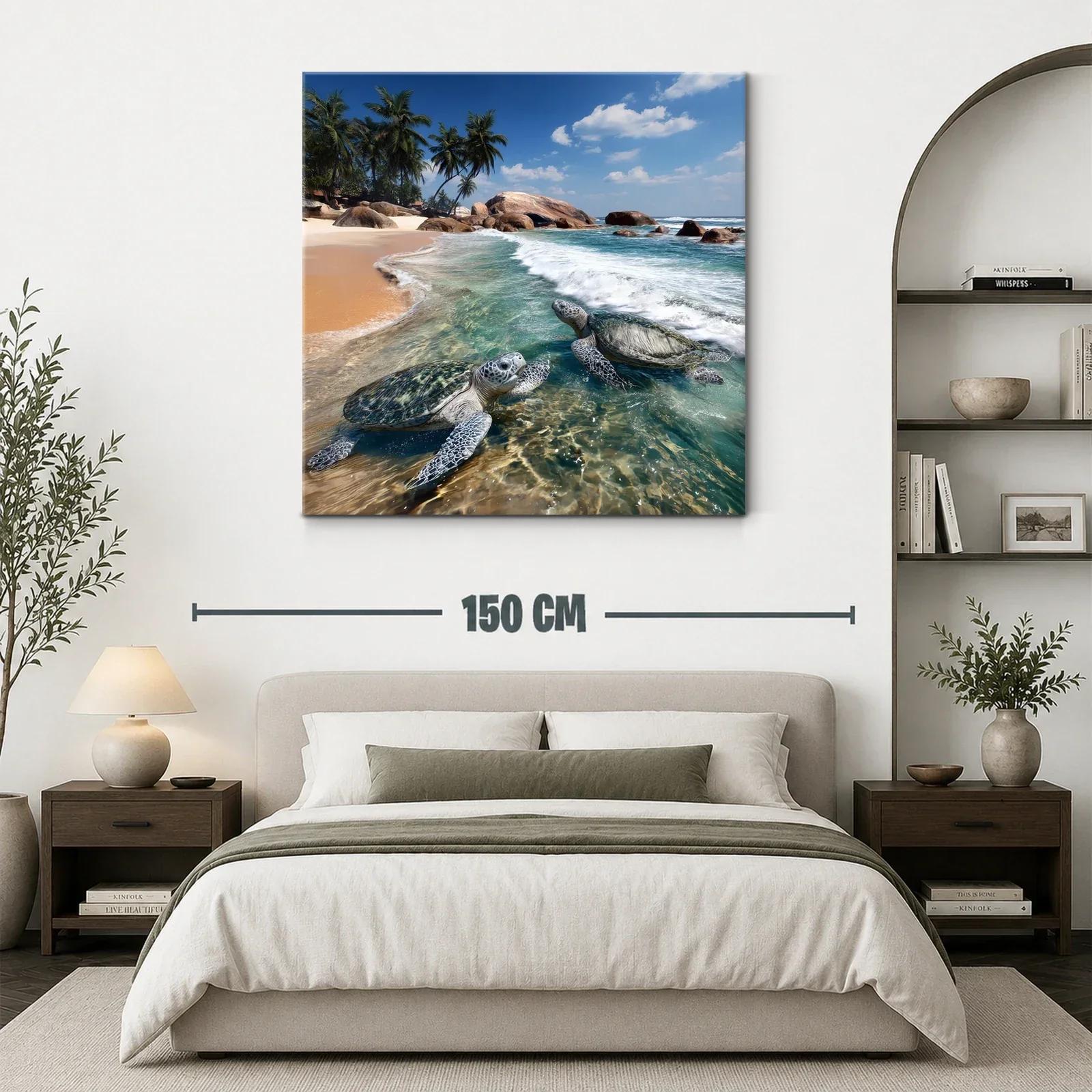 Tortugas en playa tropical bajo cielo despejado — miniatura 3