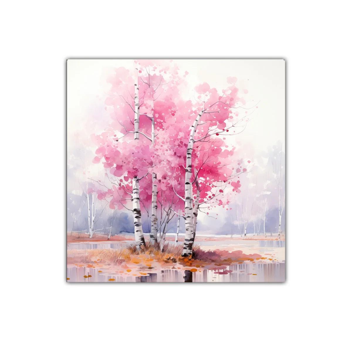 Árboles con hojas rosas en paisaje sereno — imagen principal