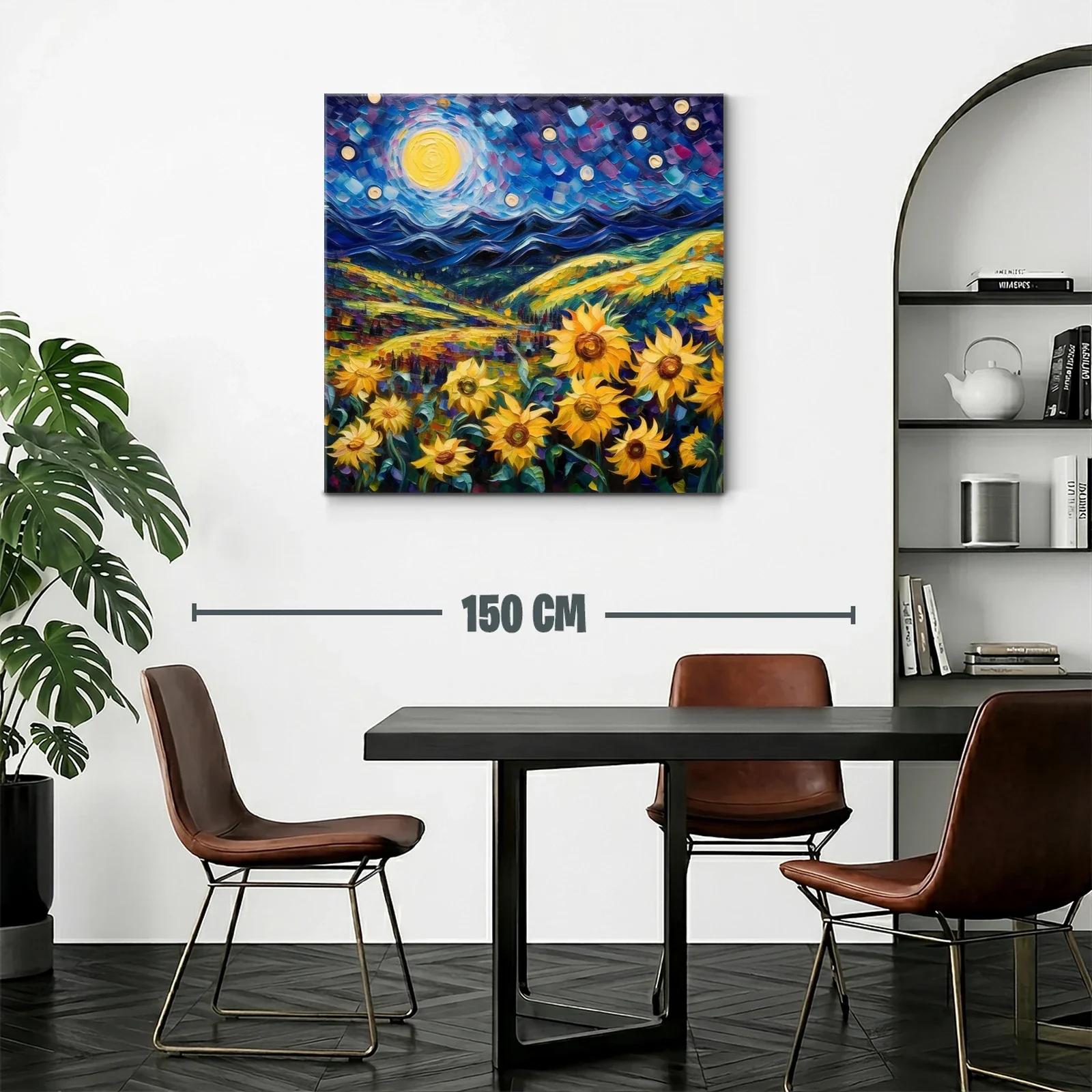 Campo de girasoles bajo noche estrellada vibrante — miniatura 2