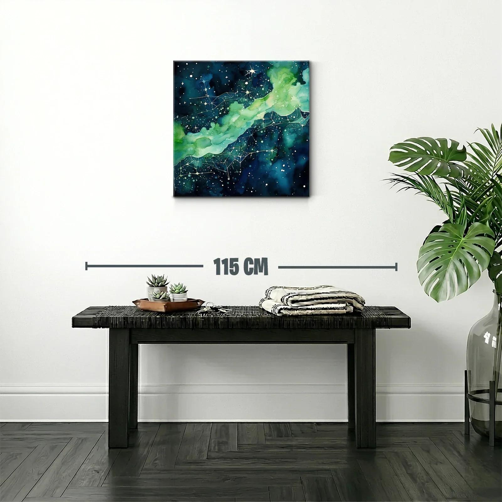 Cuadro abstracto con galaxia en tonos azules y verdes — miniatura 2