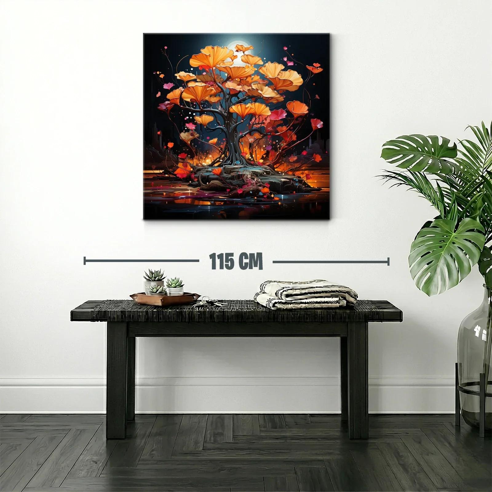 Árbol de flores naranjas con luz de luna brillante — miniatura 2